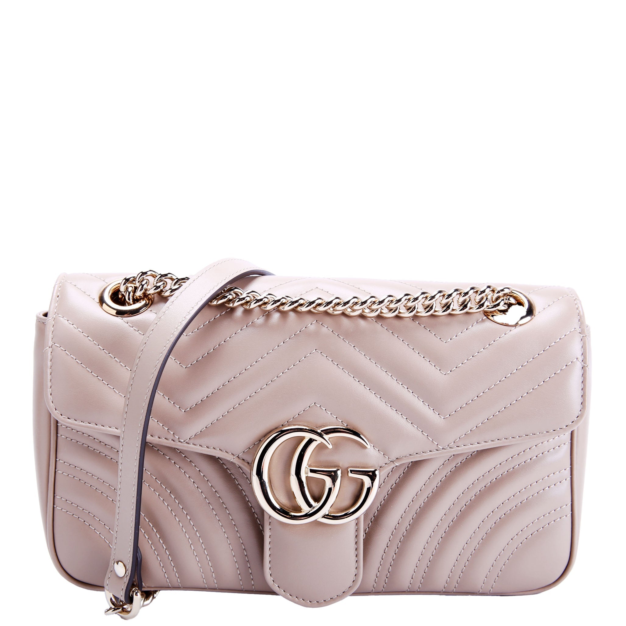 Gucci 443497 Marmont Leather Shoulder Small Flap Taupe