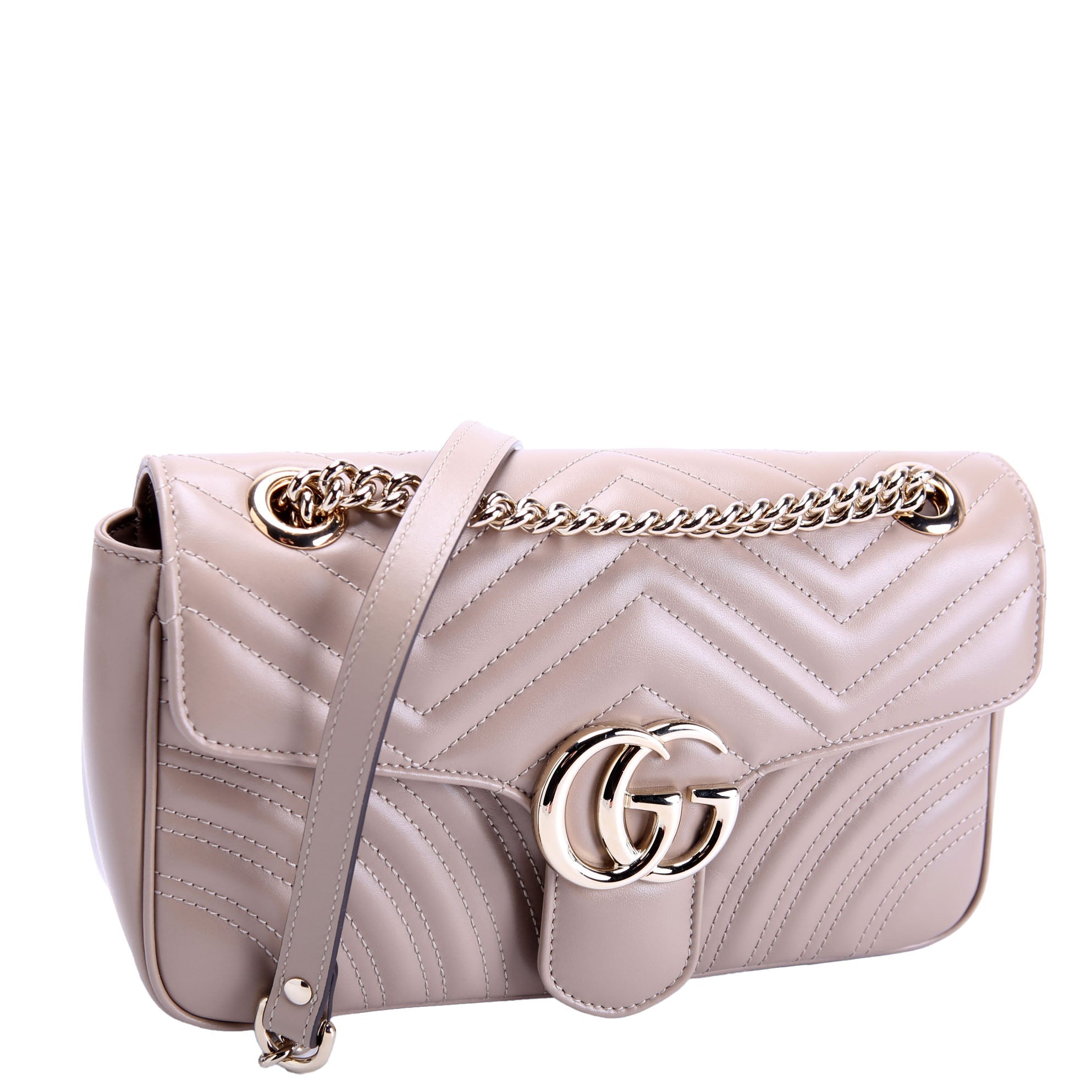Gucci 443497 Marmont Leather Shoulder Small Flap Taupe