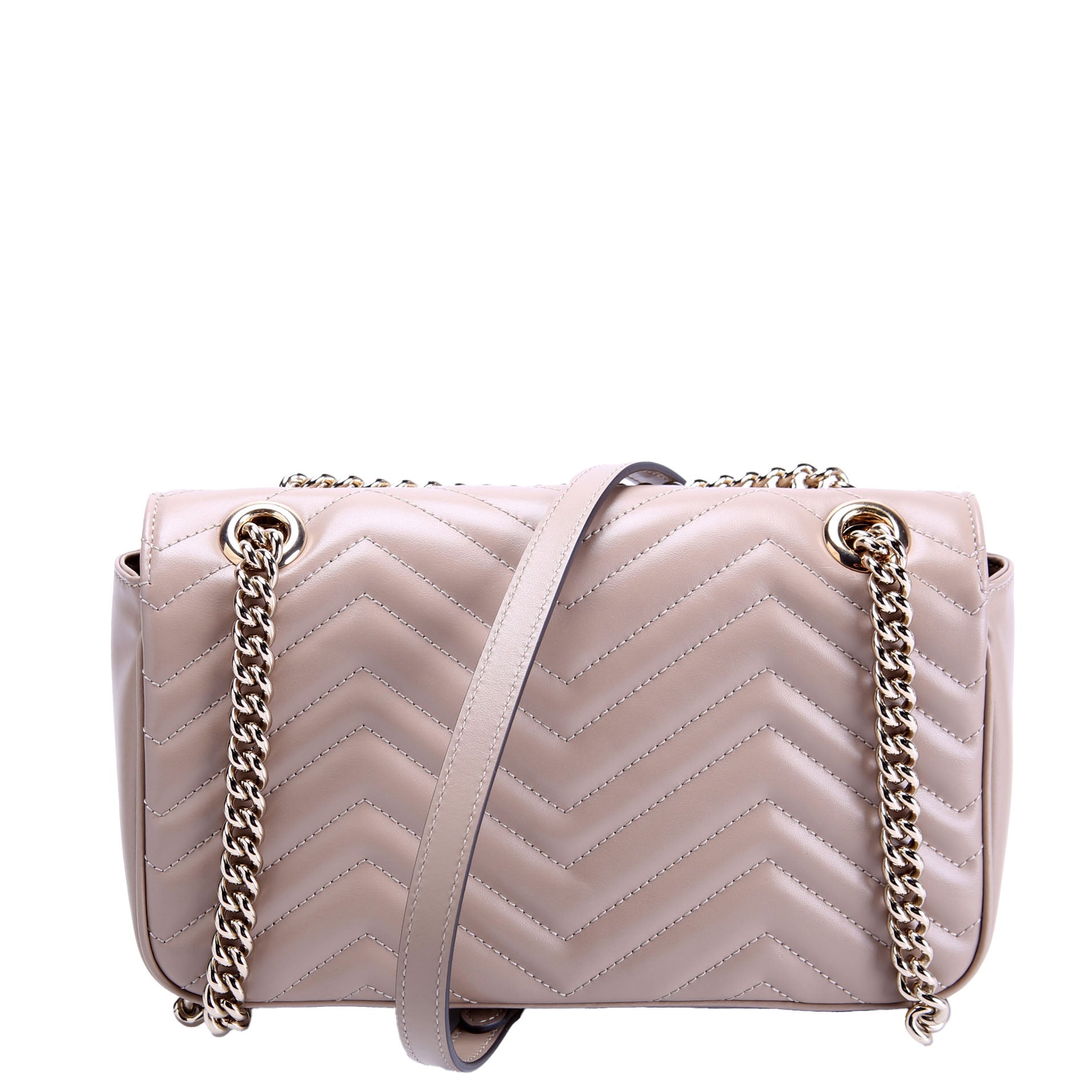 Gucci 443497 Marmont Leather Shoulder Small Flap Taupe