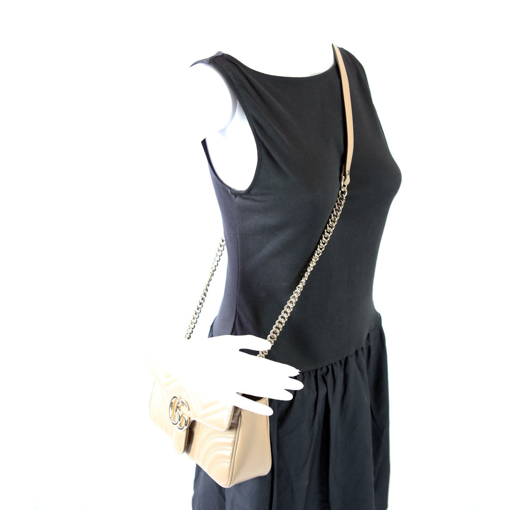 Gucci 443497 Marmont Leather Shoulder Small Flap Taupe