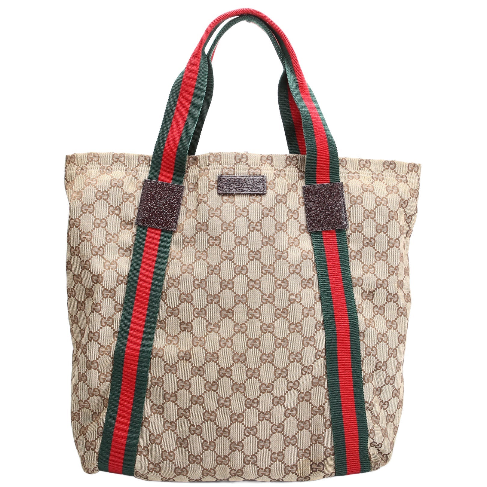 189669 GG Canvas Tote Brown/Beige/Red/Green