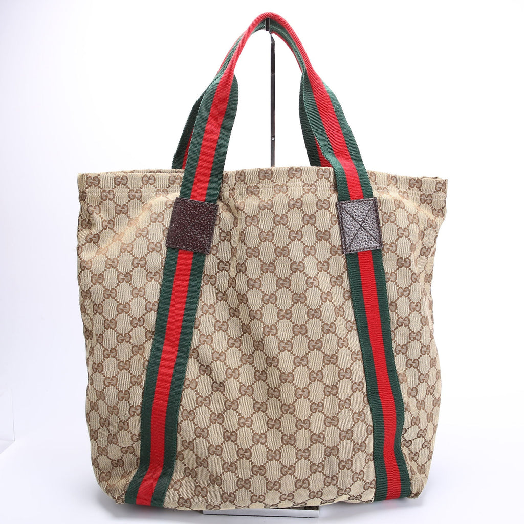 189669 GG Canvas Tote Brown/Beige/Red/Green