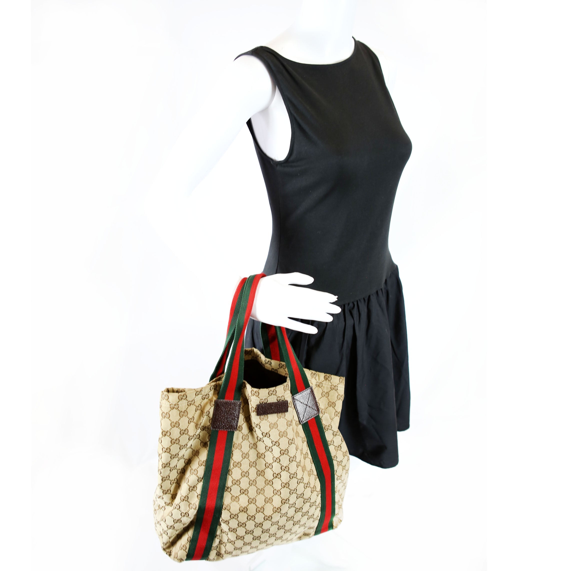 189669 GG Canvas Tote Brown/Beige/Red/Green