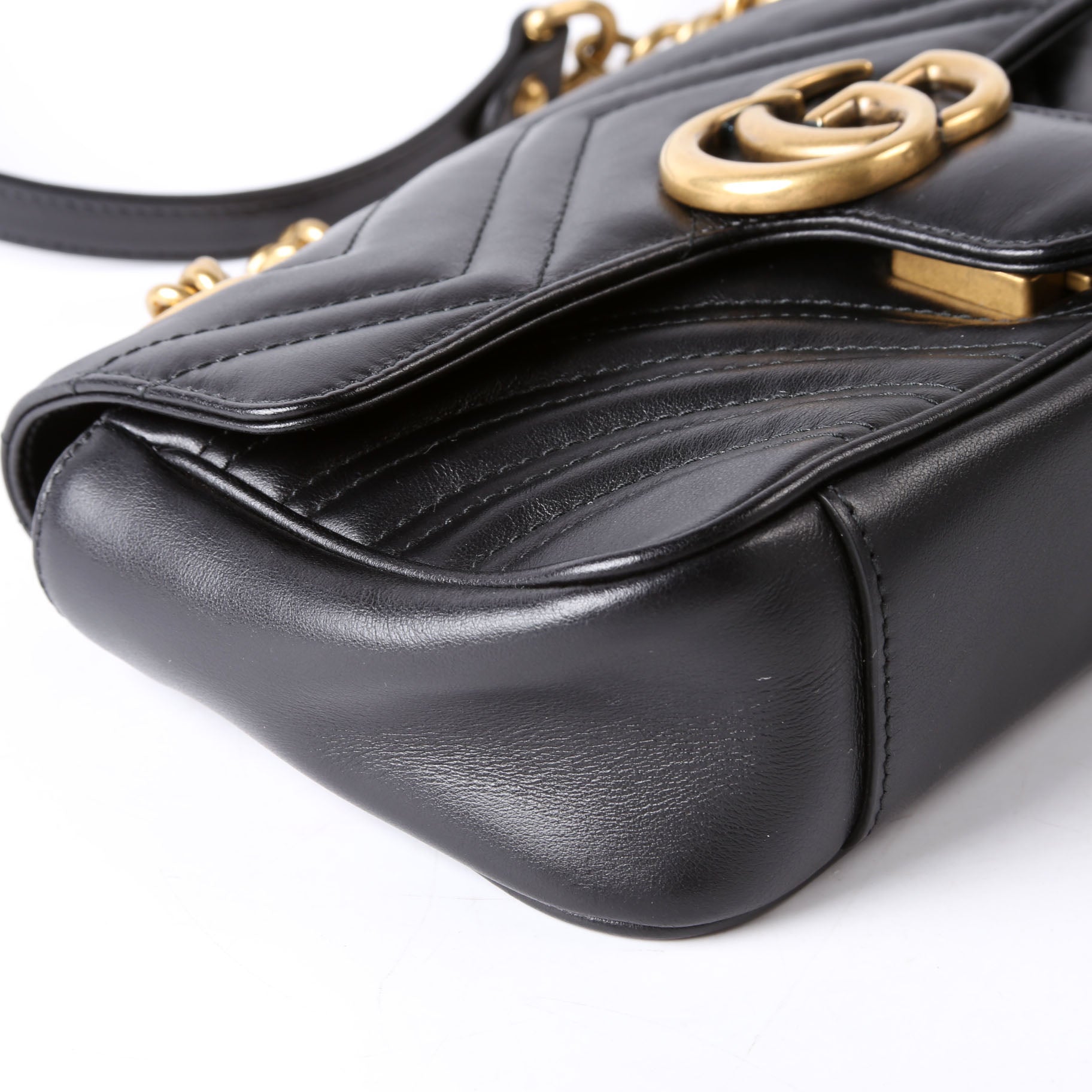 446744 Marmont Leather Shoulder Mini Flap Black