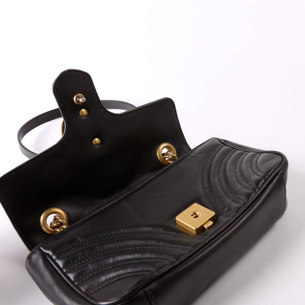 446744 Marmont Leather Shoulder Mini Flap Black