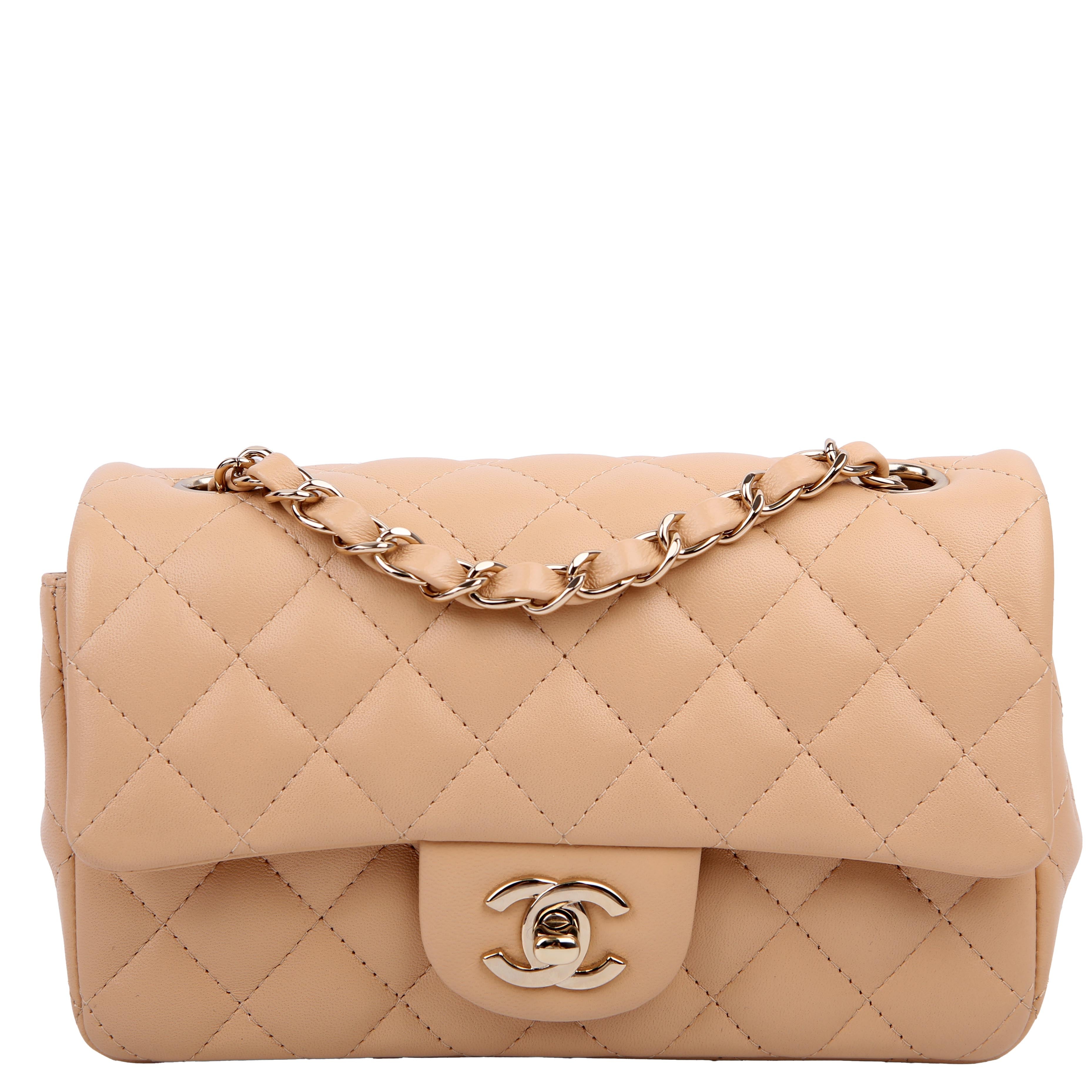 Classic Flap Mini Rectangle Lambskin RFID Beige