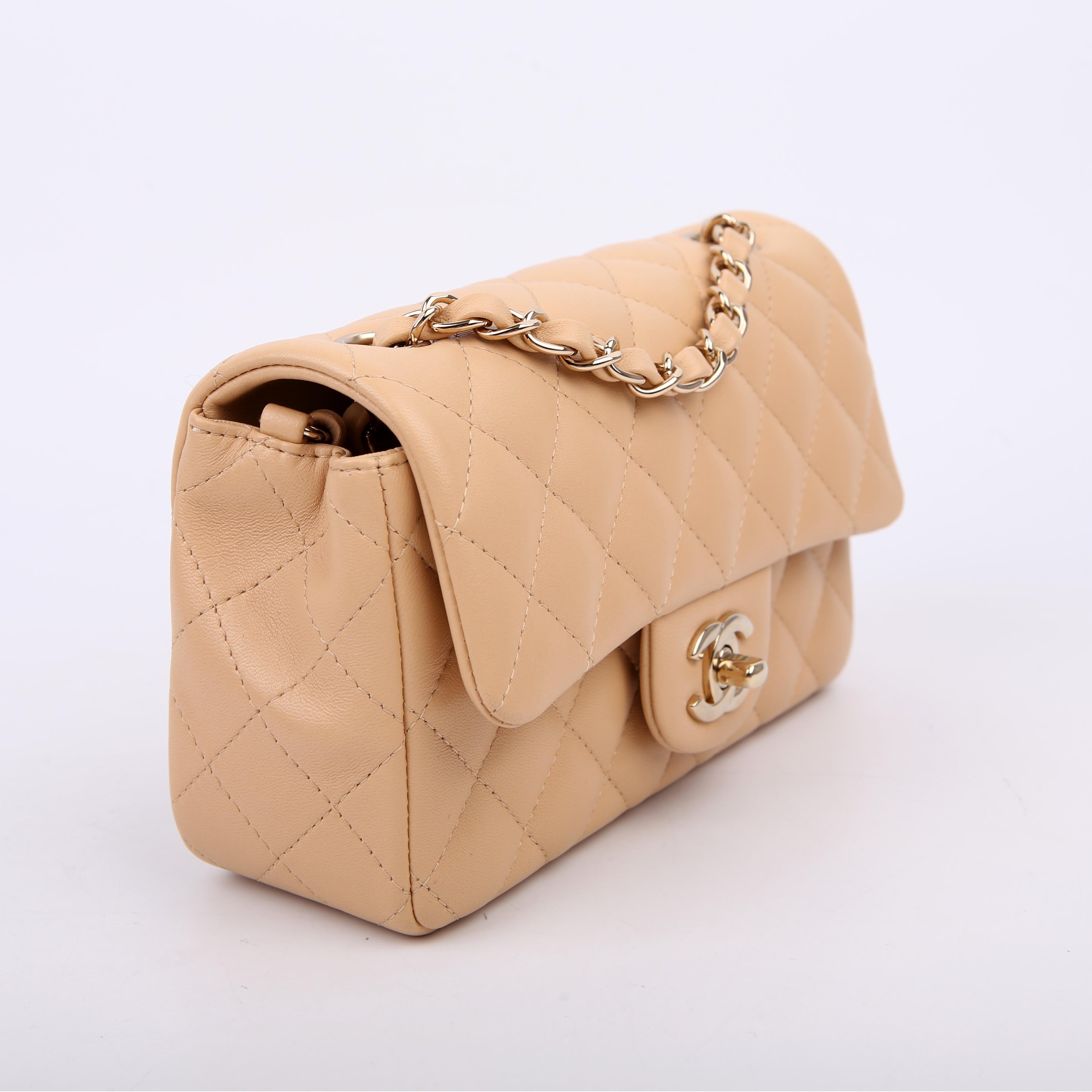 Classic Flap Mini Rectangle Lambskin RFID Beige