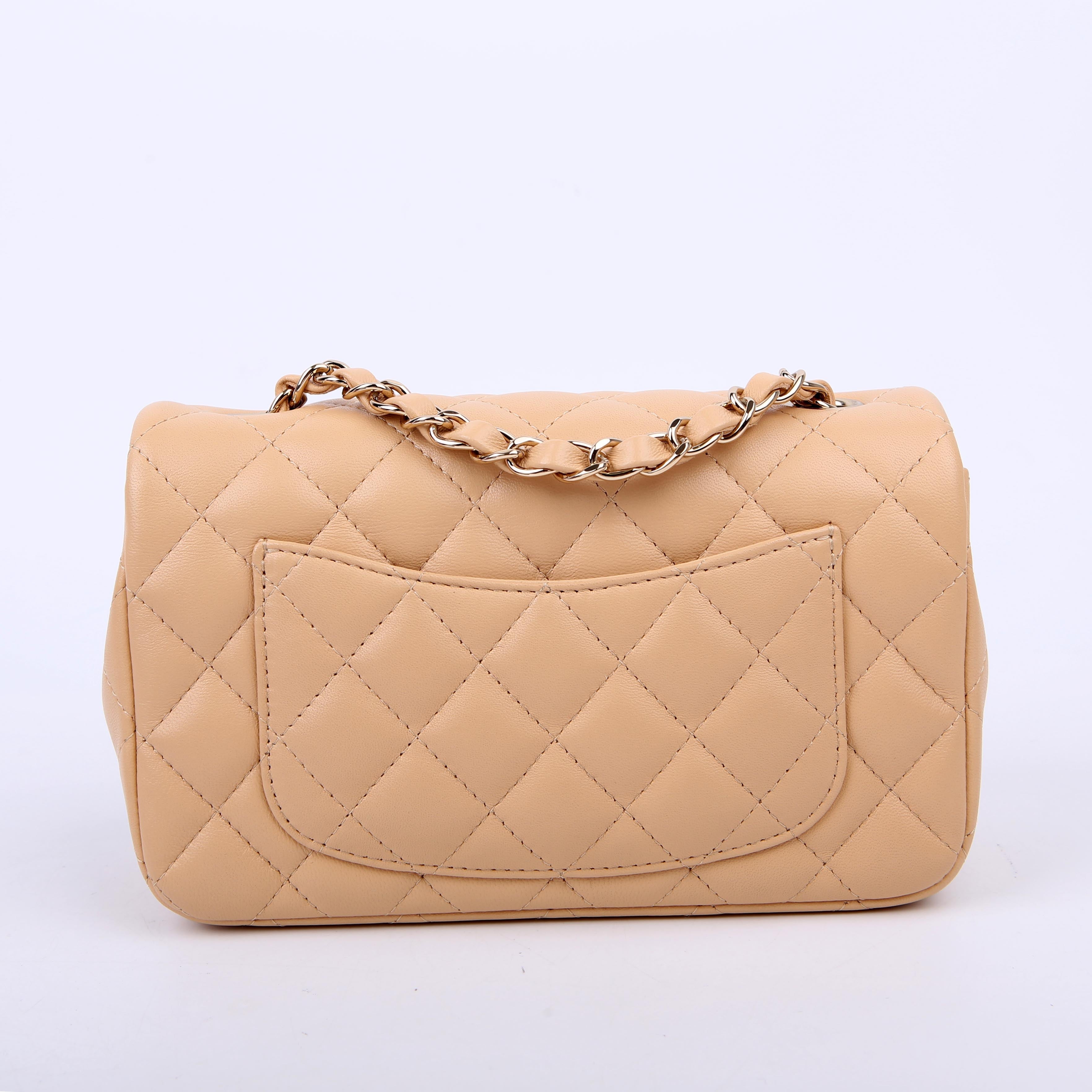 Classic Flap Mini Rectangle Lambskin RFID Beige