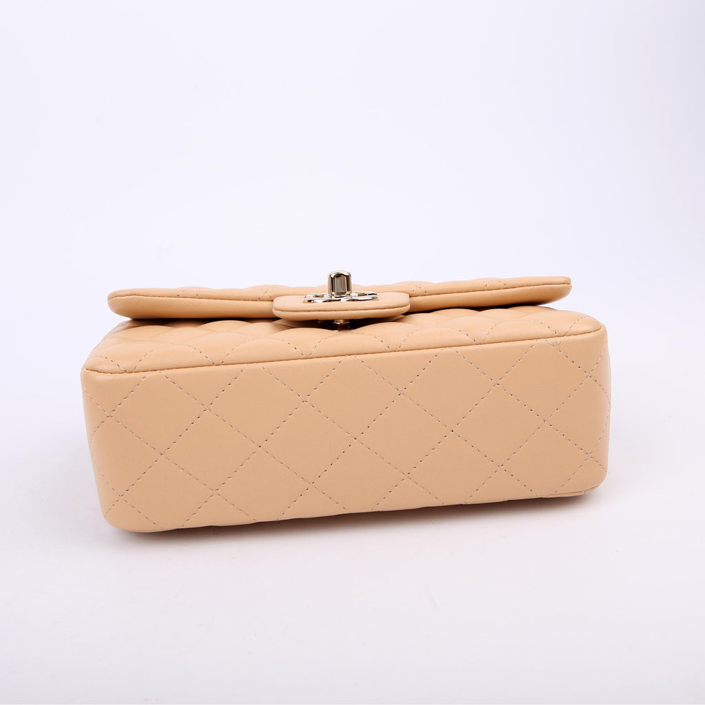 Classic Flap Mini Rectangle Lambskin RFID Beige
