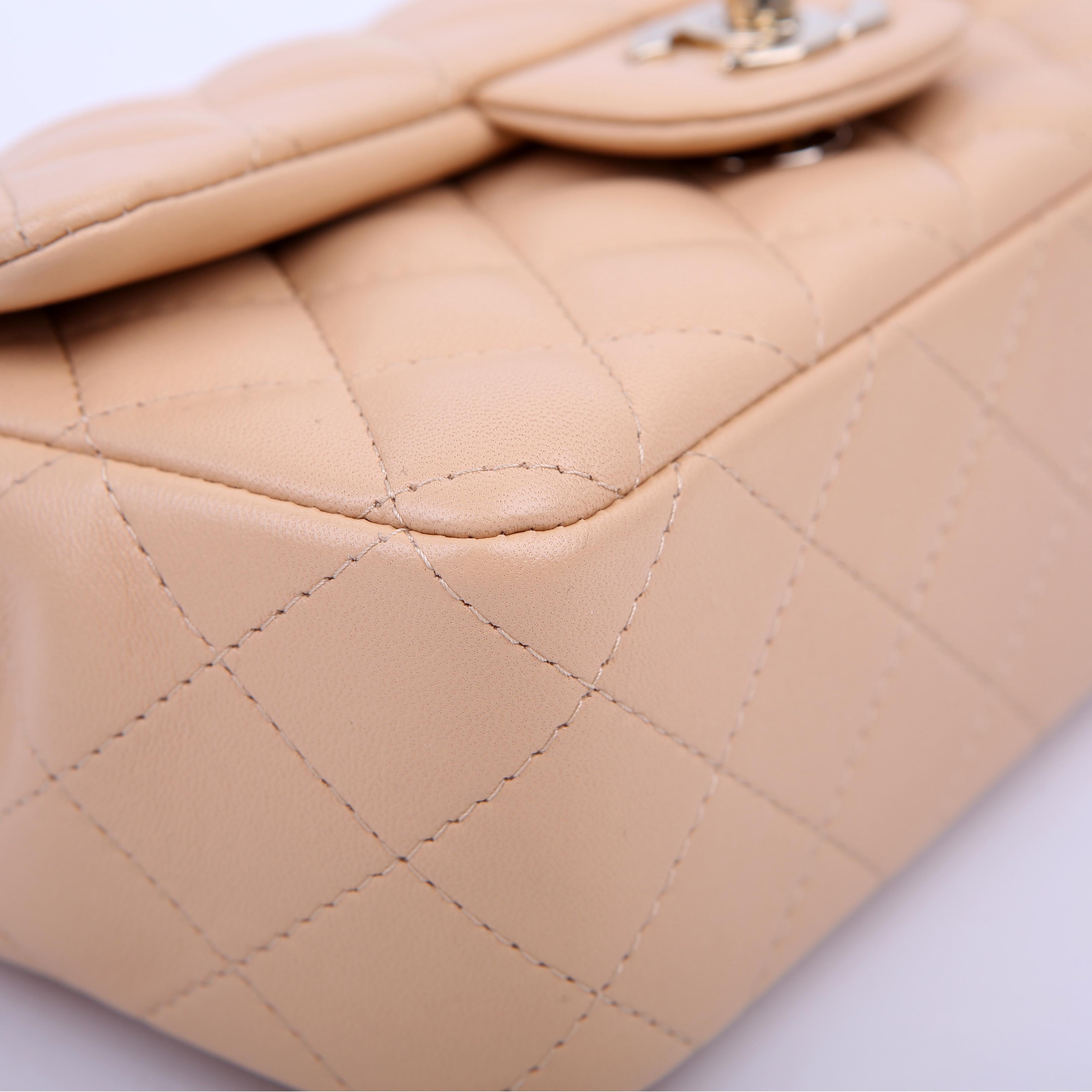 Classic Flap Mini Rectangle Lambskin RFID Beige