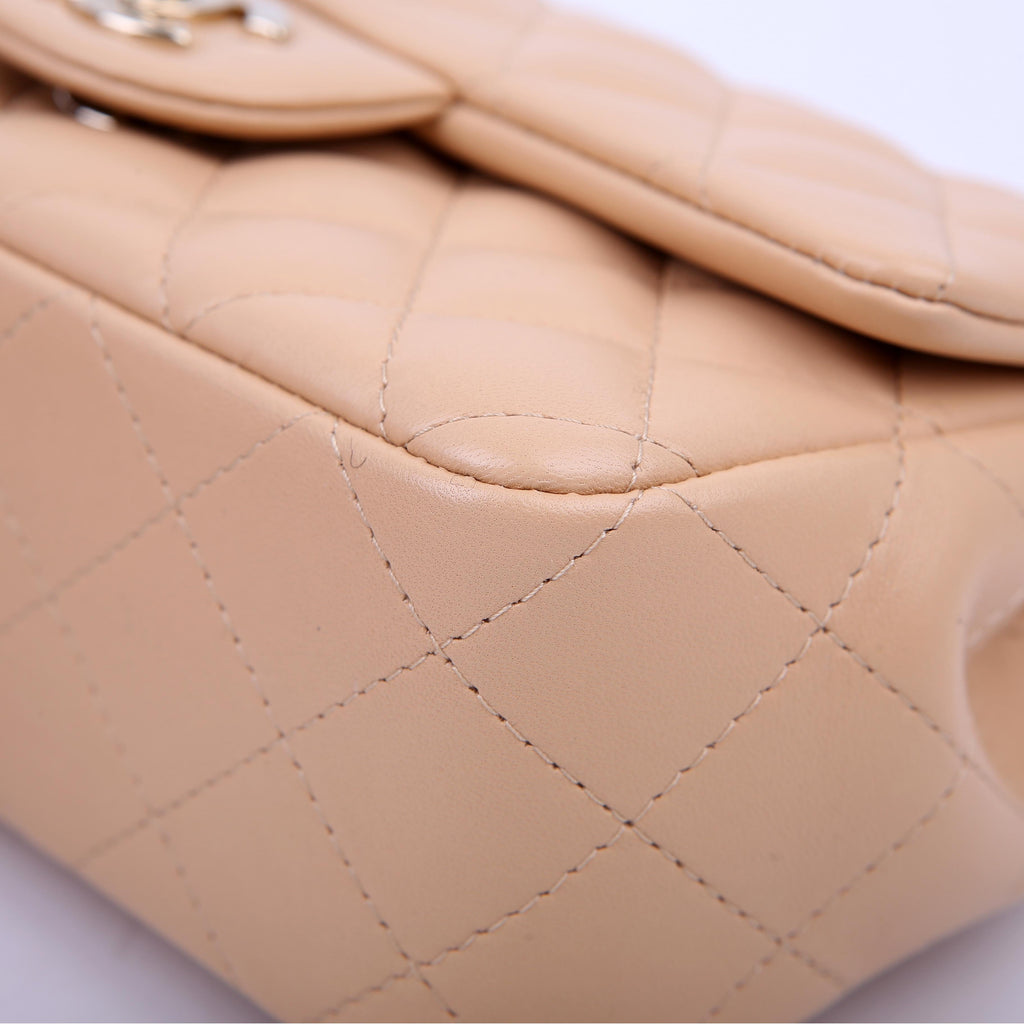 Classic Flap Mini Rectangle Lambskin RFID Beige