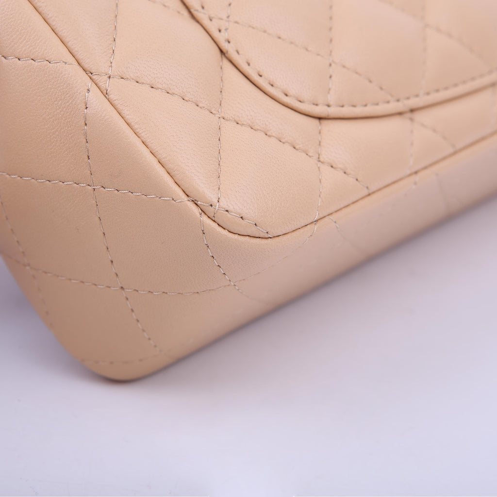 Classic Flap Mini Rectangle Lambskin RFID Beige