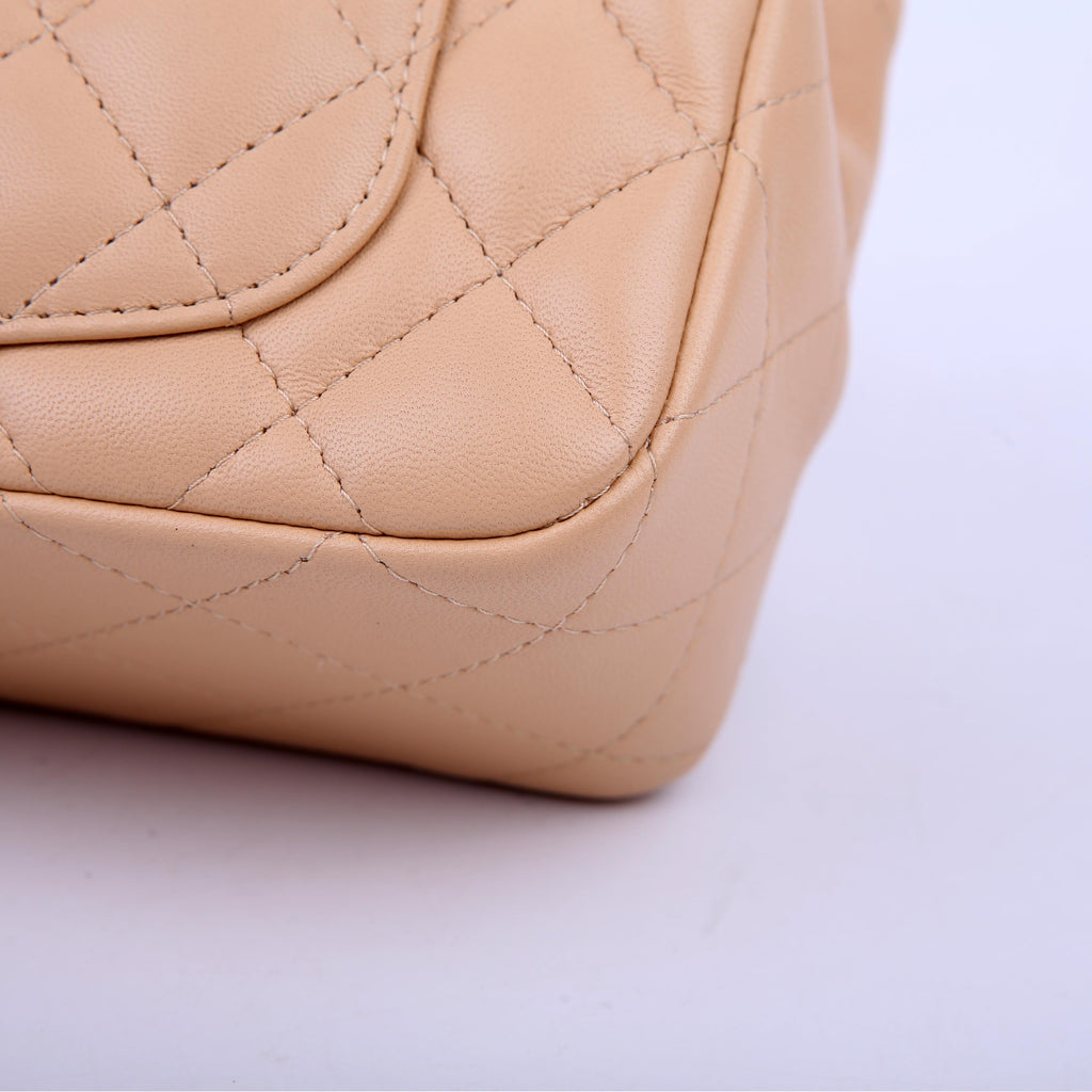 Classic Flap Mini Rectangle Lambskin RFID Beige