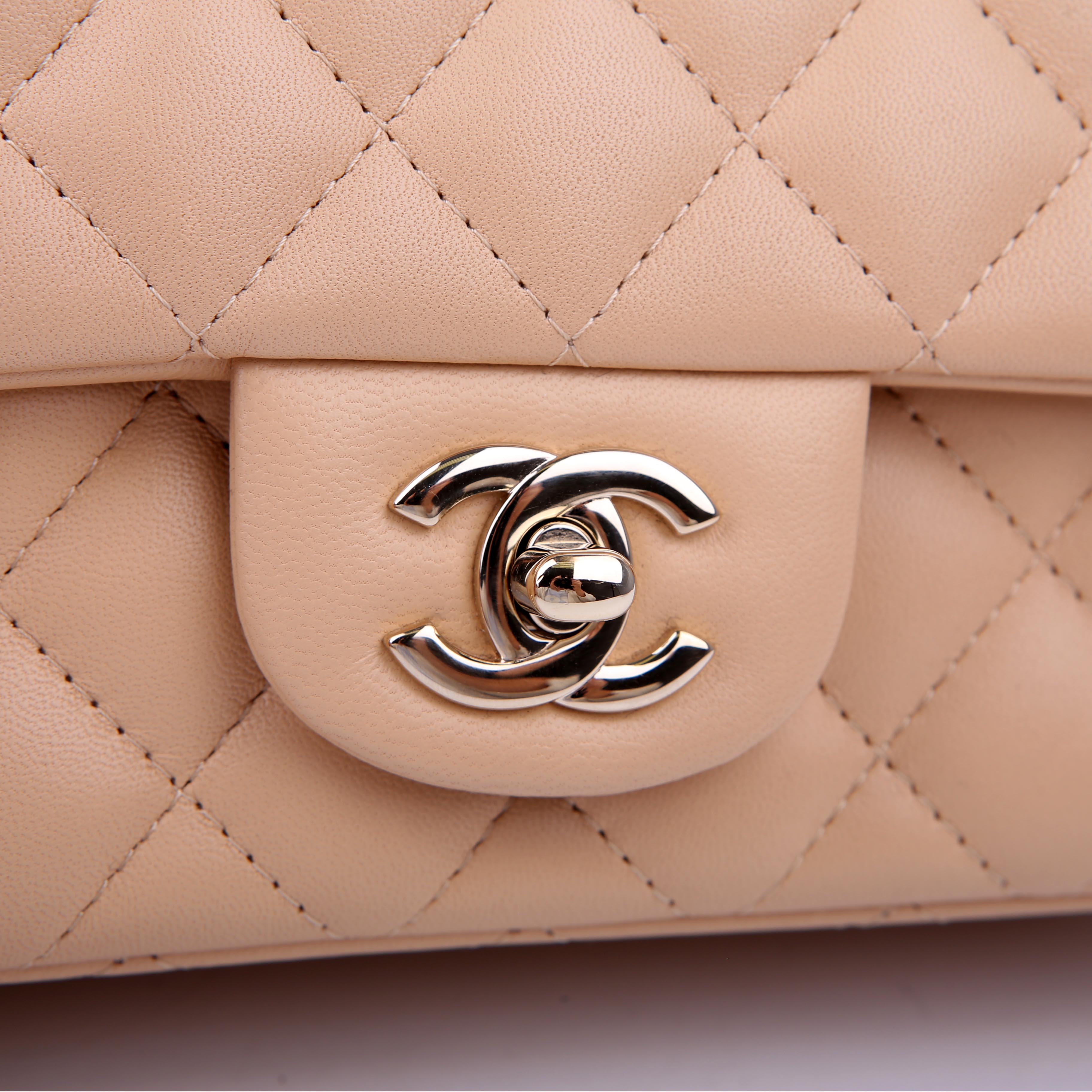 Classic Flap Mini Rectangle Lambskin RFID Beige