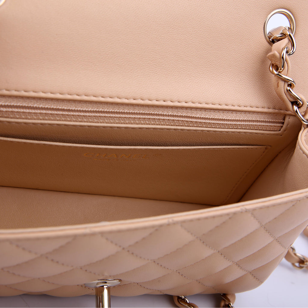 Classic Flap Mini Rectangle Lambskin RFID Beige