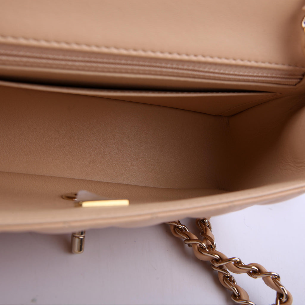 Classic Flap Mini Rectangle Lambskin RFID Beige