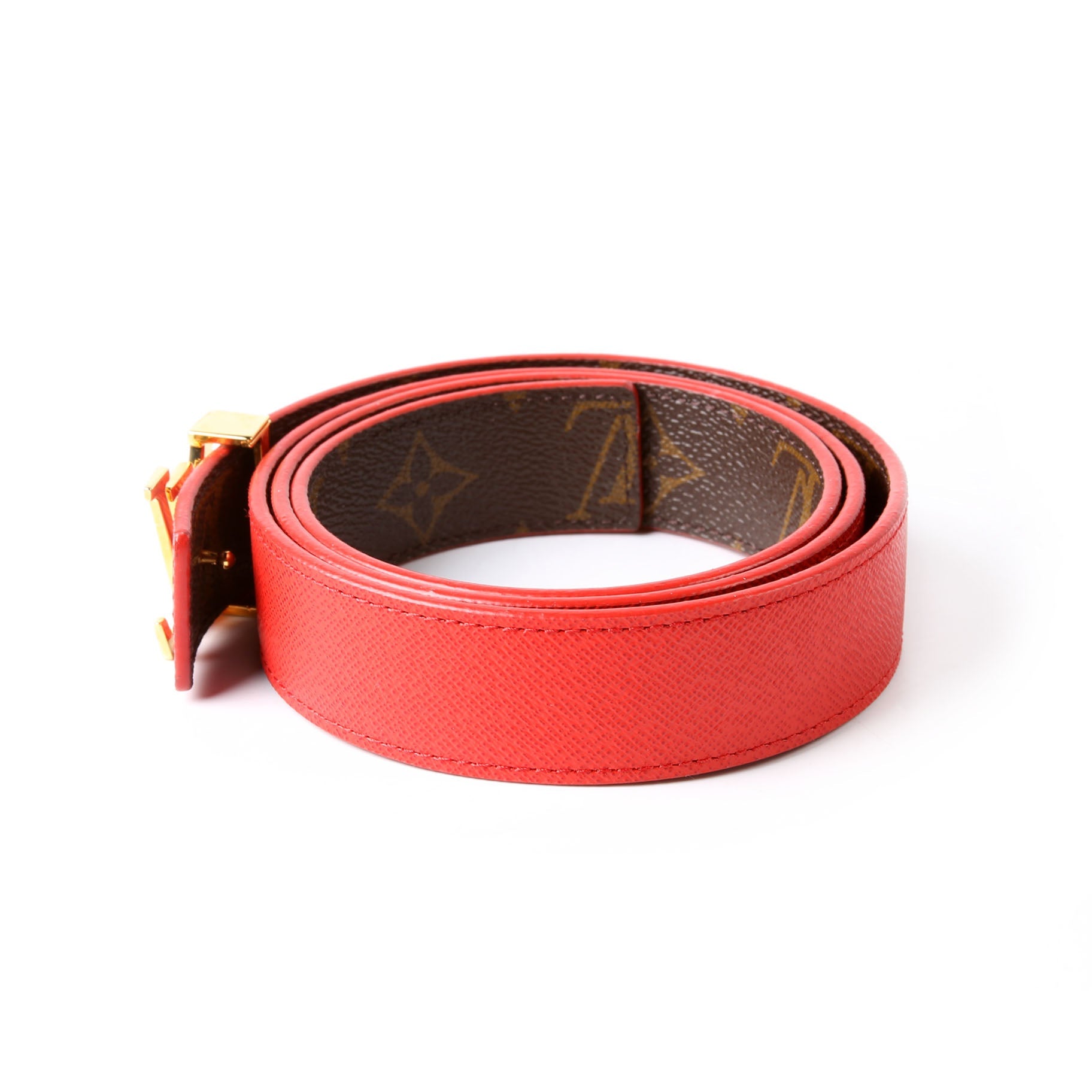 LV Initiales 30MM Reversible Leather/Monogram Belt Size 90/36 Red