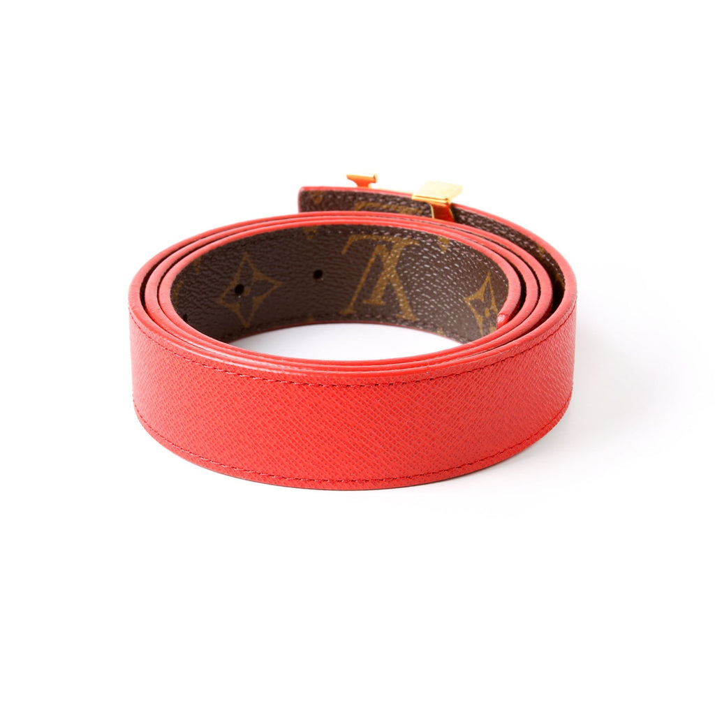 LV Initiales 30MM Reversible Leather/Monogram Belt Size 90/36 Red