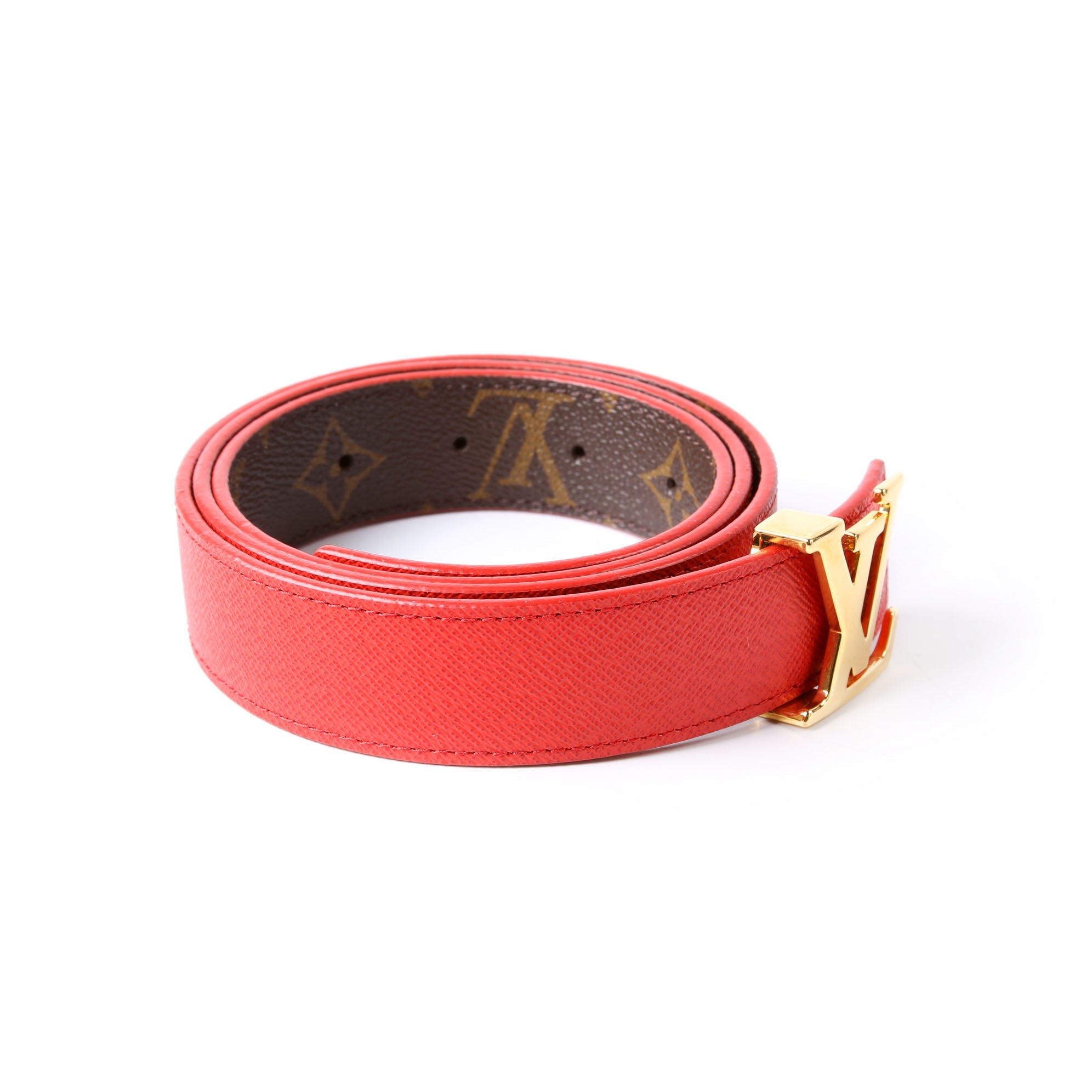 LV Initiales 30MM Reversible Leather/Monogram Belt Size 90/36 Red