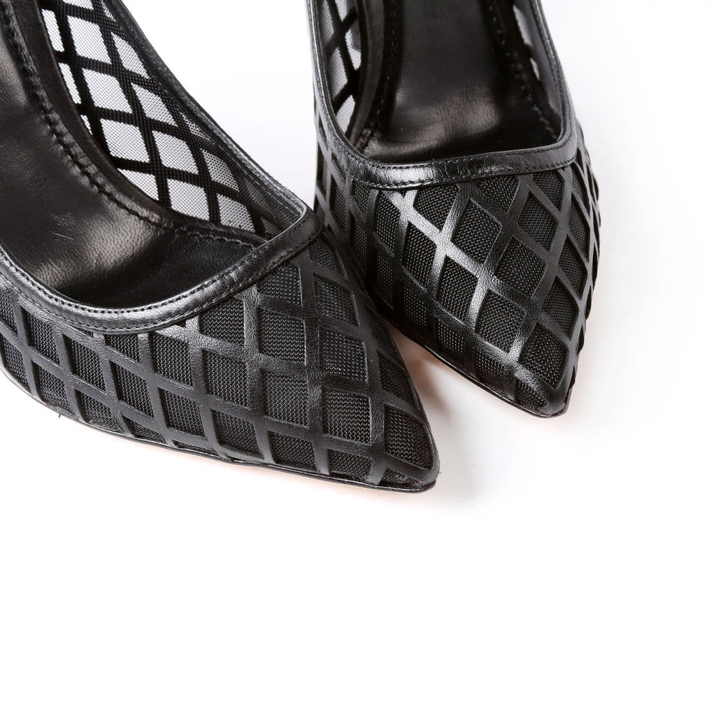Mesh Pointed Toe Pumps Size 38.5 Black