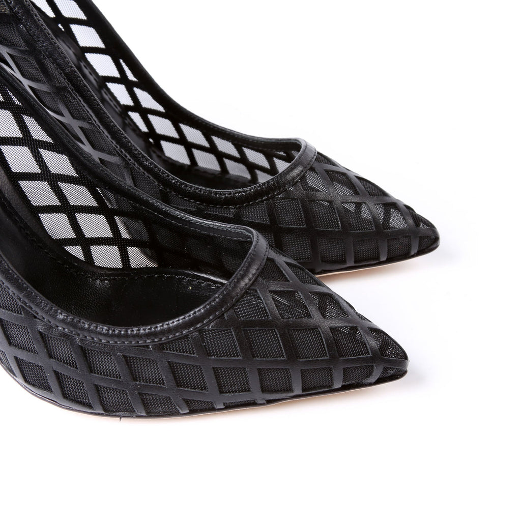 Mesh Pointed Toe Pumps Size 38.5 Black