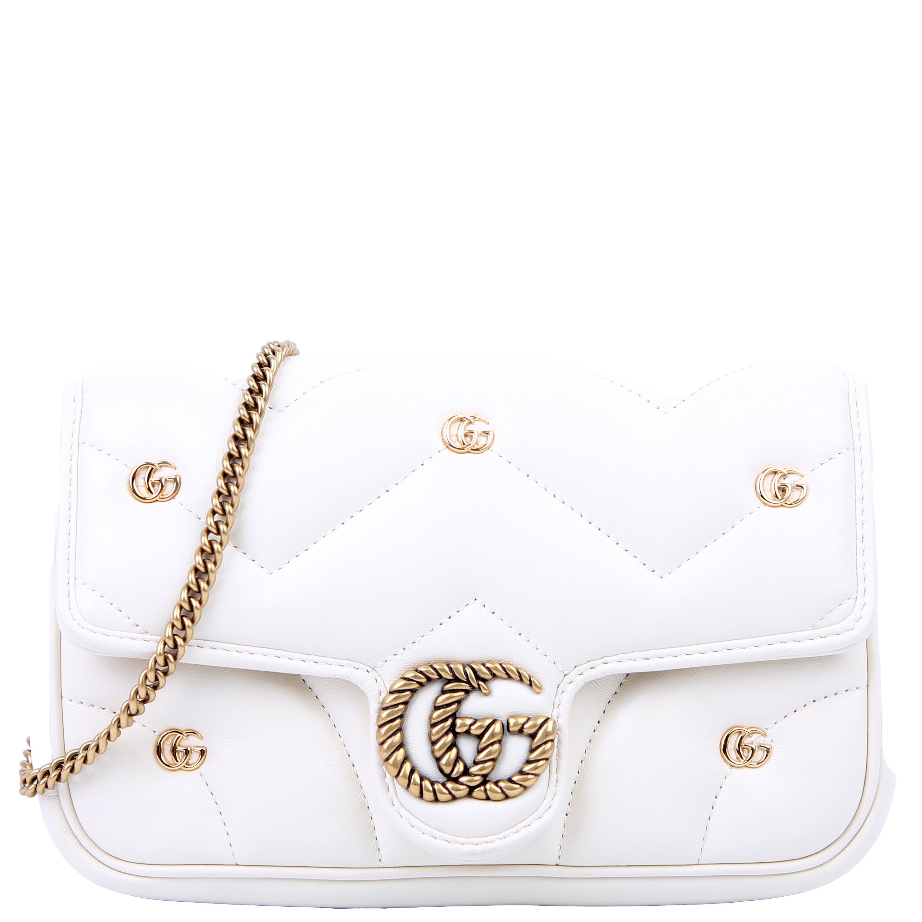 Gucci 768293 Marmont GG Studded With Card Holder Deerskin Cream