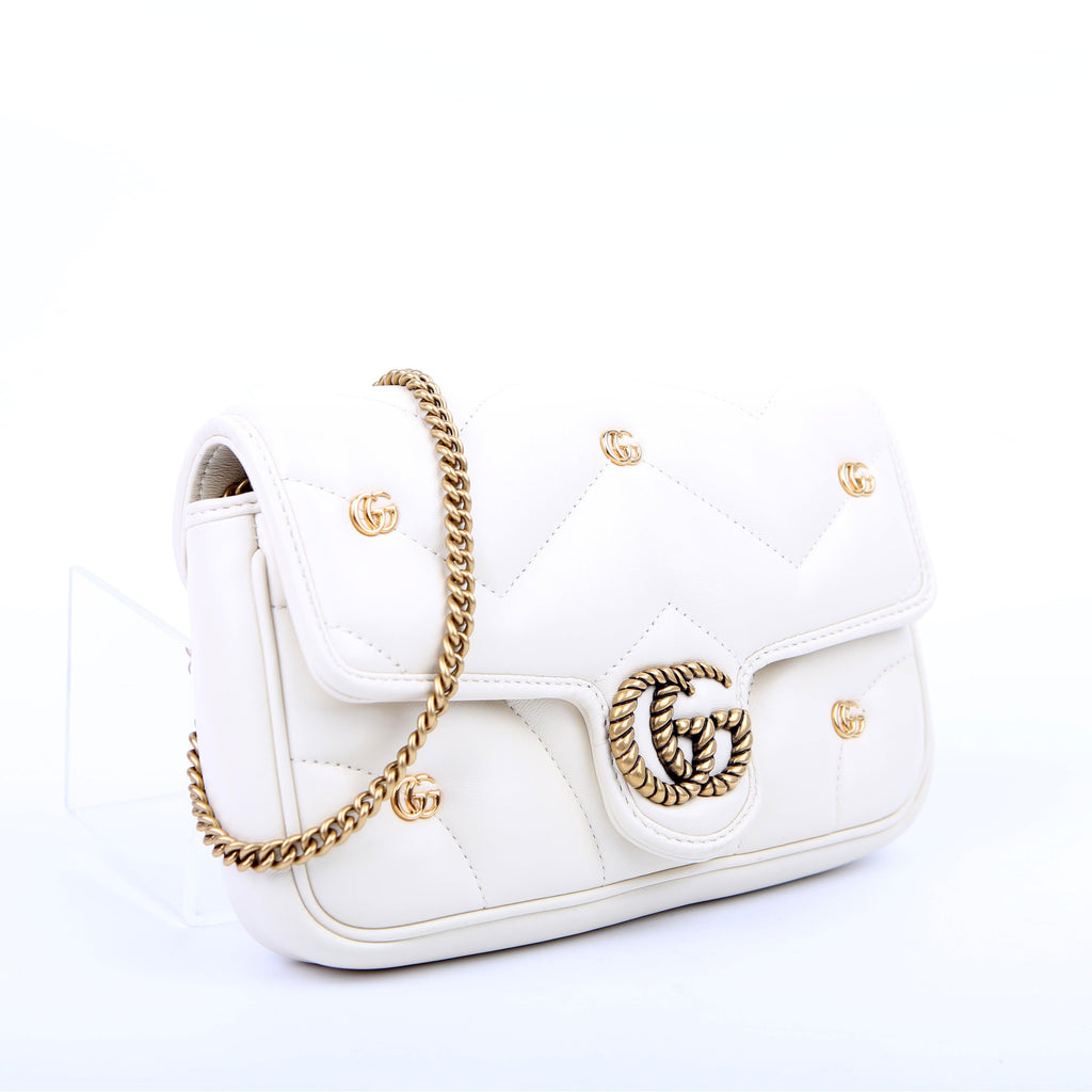 Gucci 768293 Marmont GG Studded With Card Holder Deerskin Cream