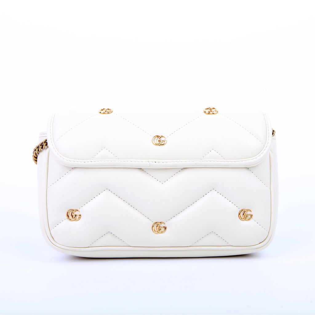 Gucci 768293 Marmont GG Studded With Card Holder Deerskin Cream