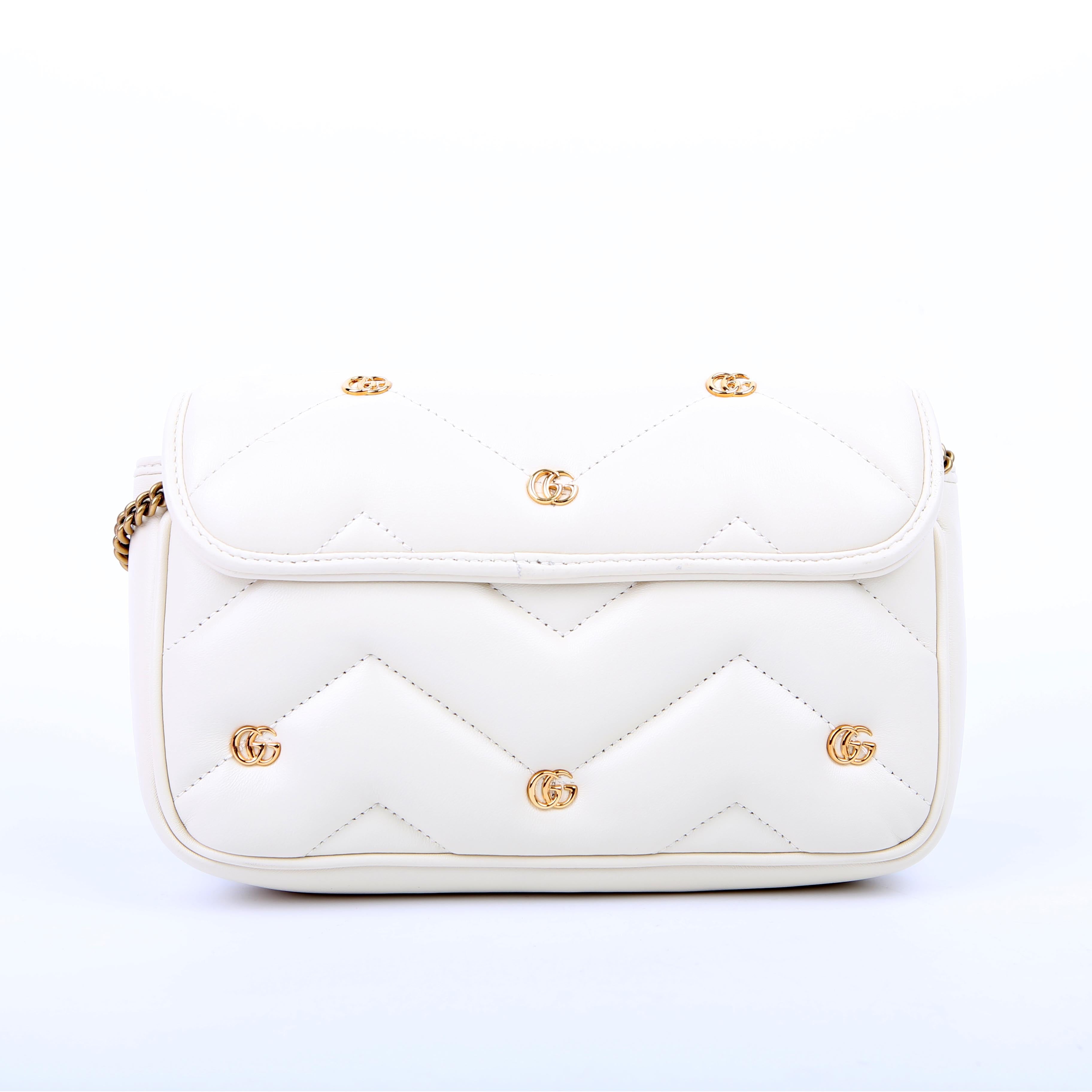 Gucci 768293 Marmont GG Studded With Card Holder Deerskin Cream