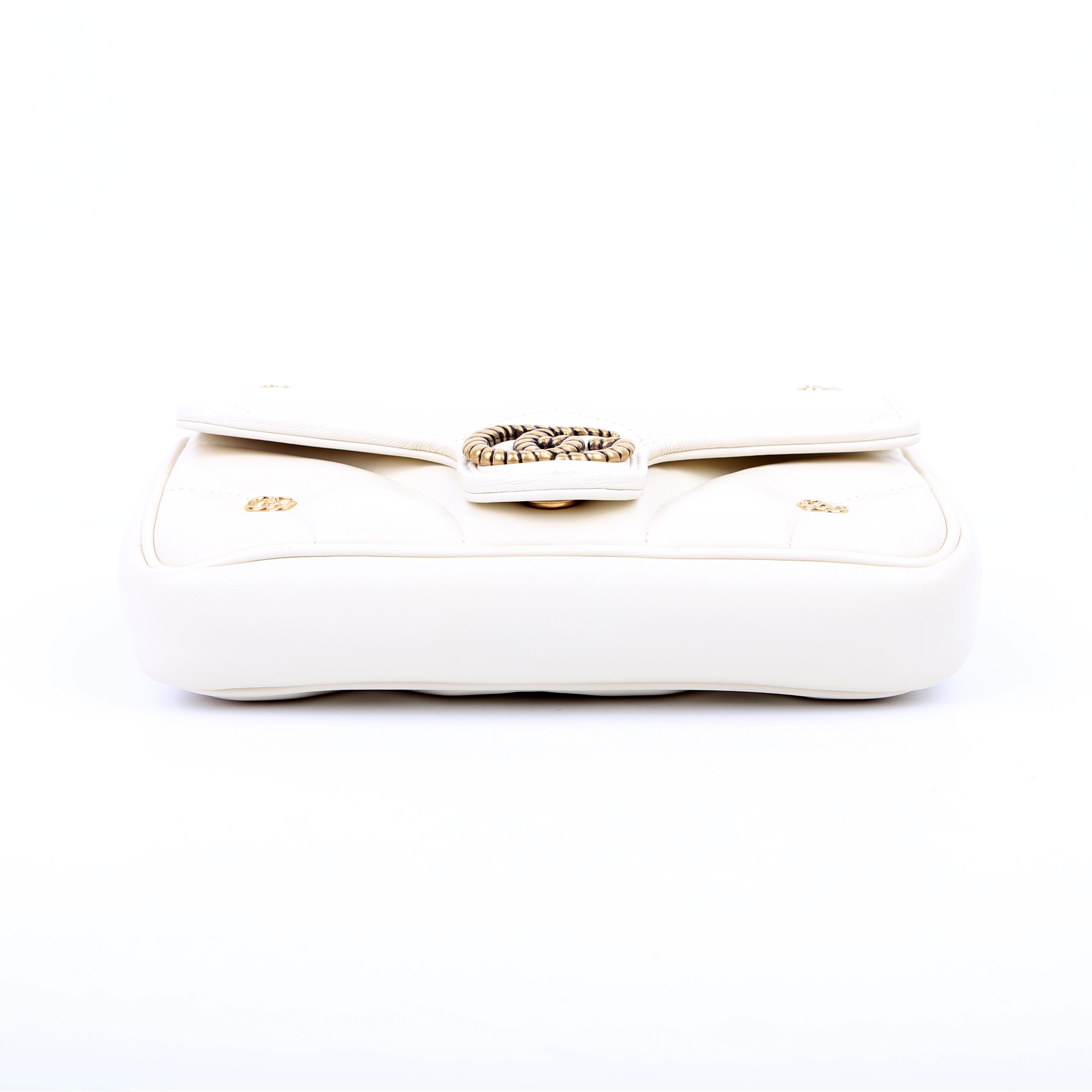 Gucci 768293 Marmont GG Studded With Card Holder Deerskin Cream