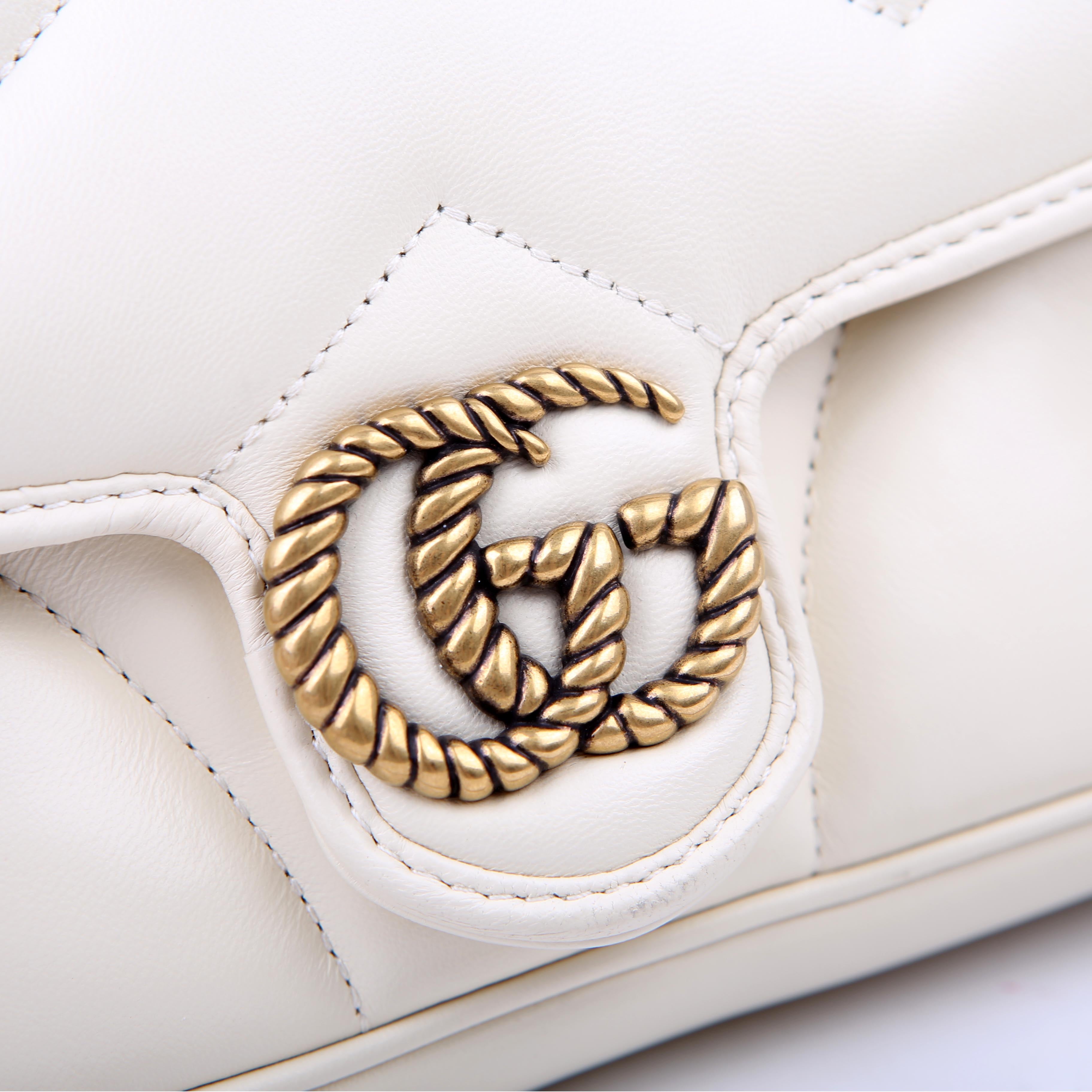 Gucci 768293 Marmont GG Studded With Card Holder Deerskin Cream