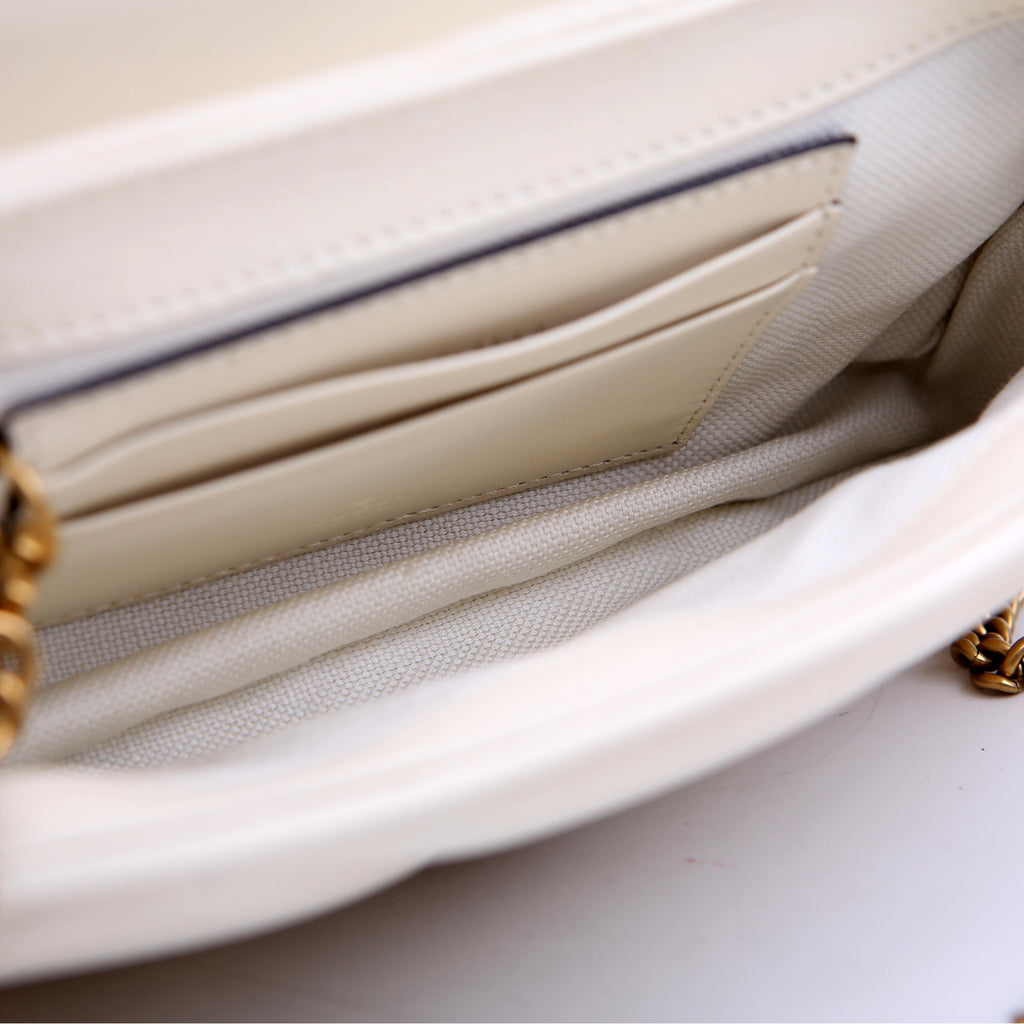 Gucci 768293 Marmont GG Studded With Card Holder Deerskin Cream