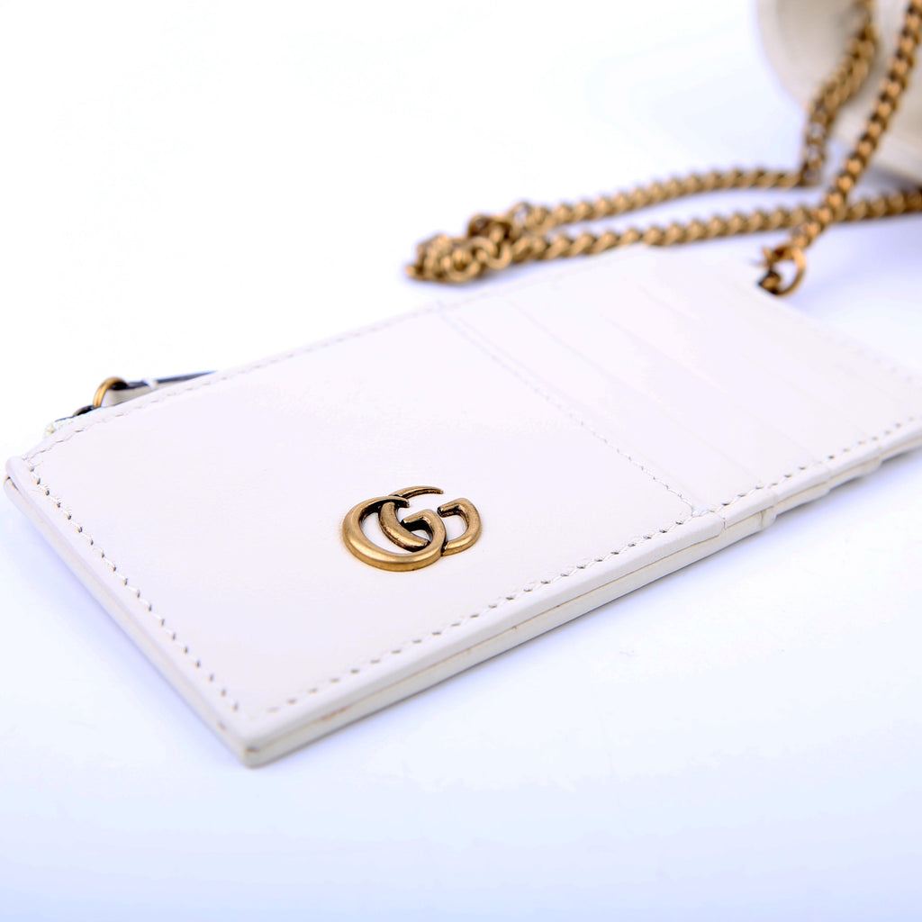 Gucci 768293 Marmont GG Studded With Card Holder Deerskin Cream