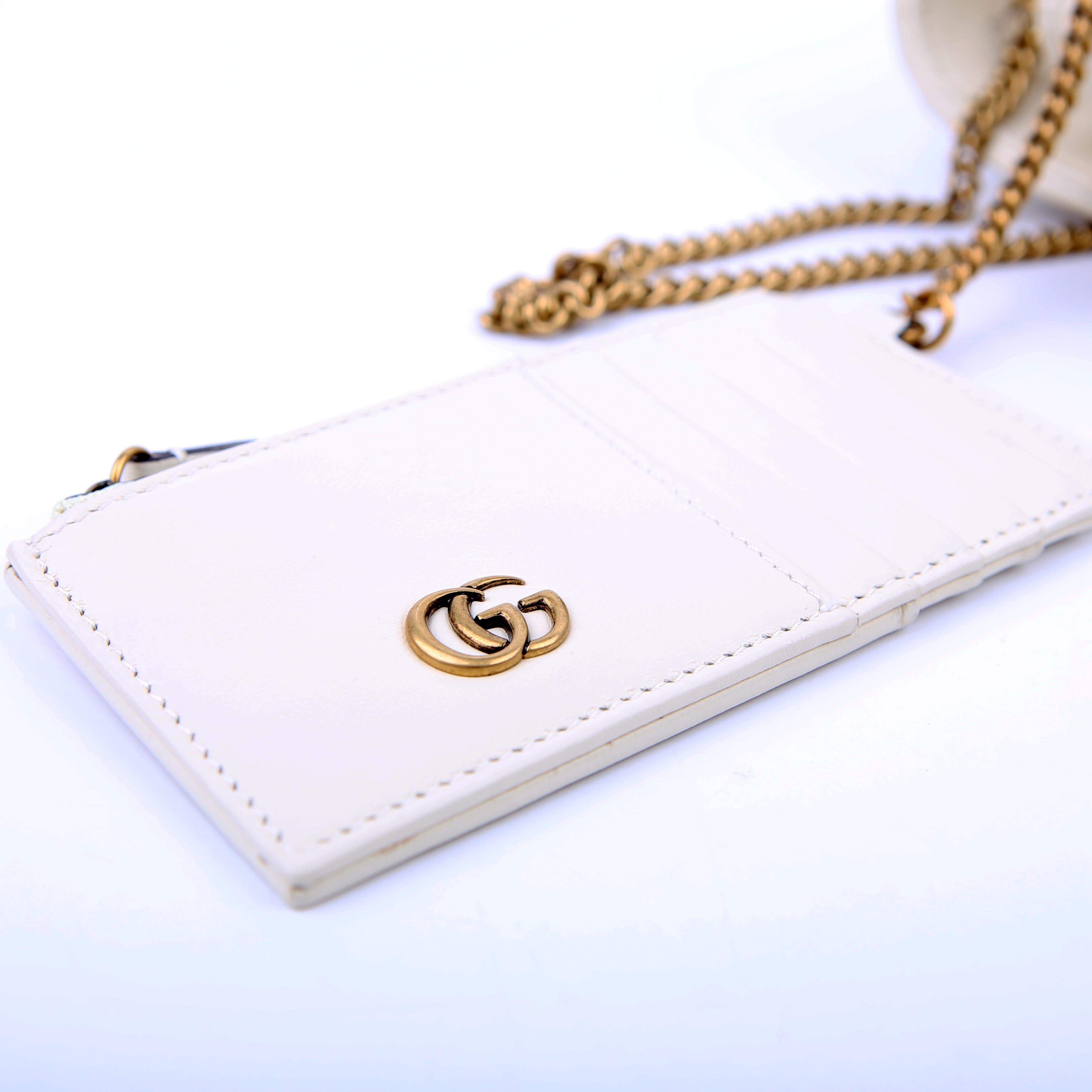 Gucci 768293 Marmont GG Studded With Card Holder Deerskin Cream