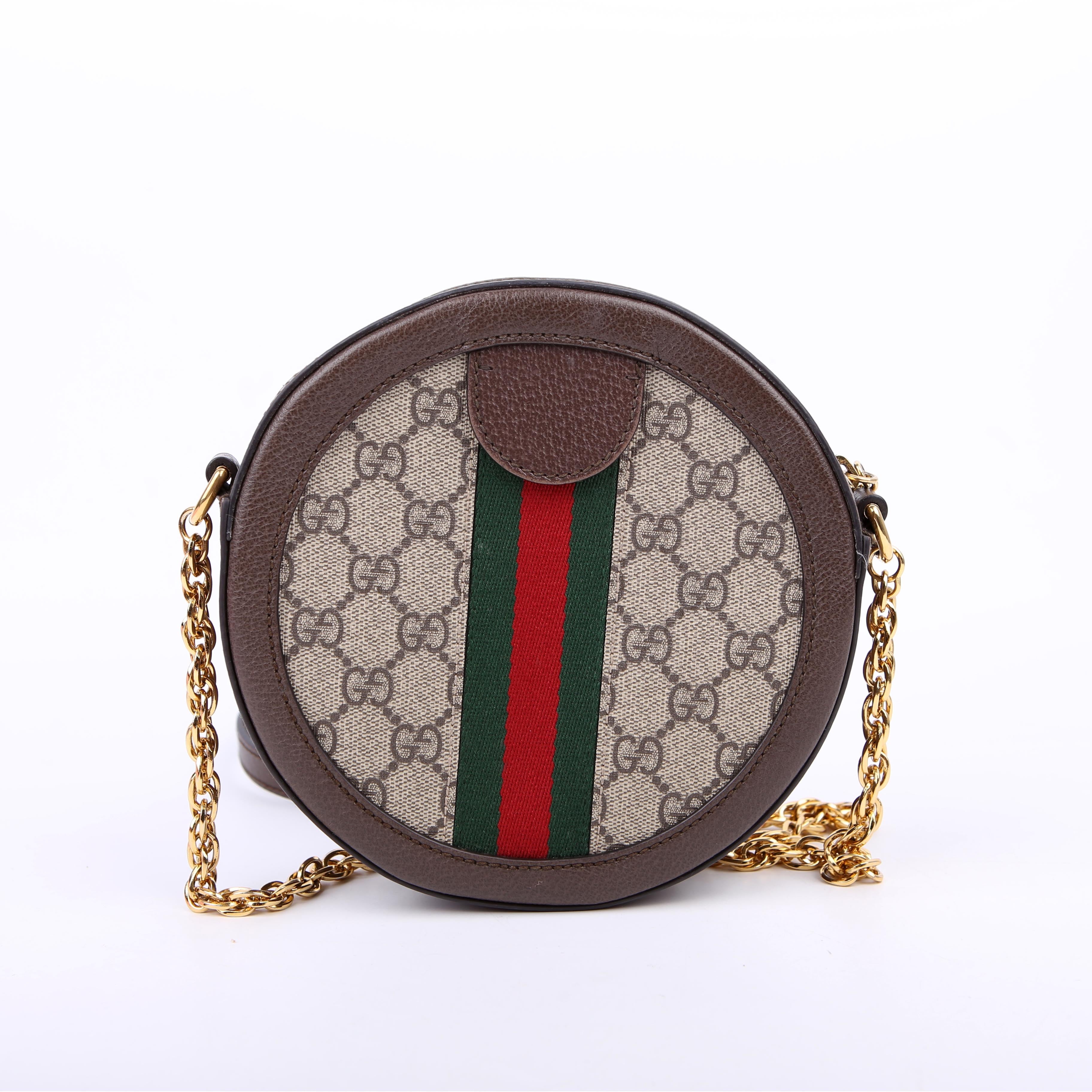 Gucci 550618 Ophidia GG Supreme Round Small Crossbody Brown