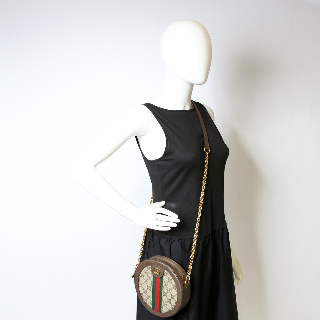 Gucci 550618 Ophidia GG Supreme Round Small Crossbody Brown