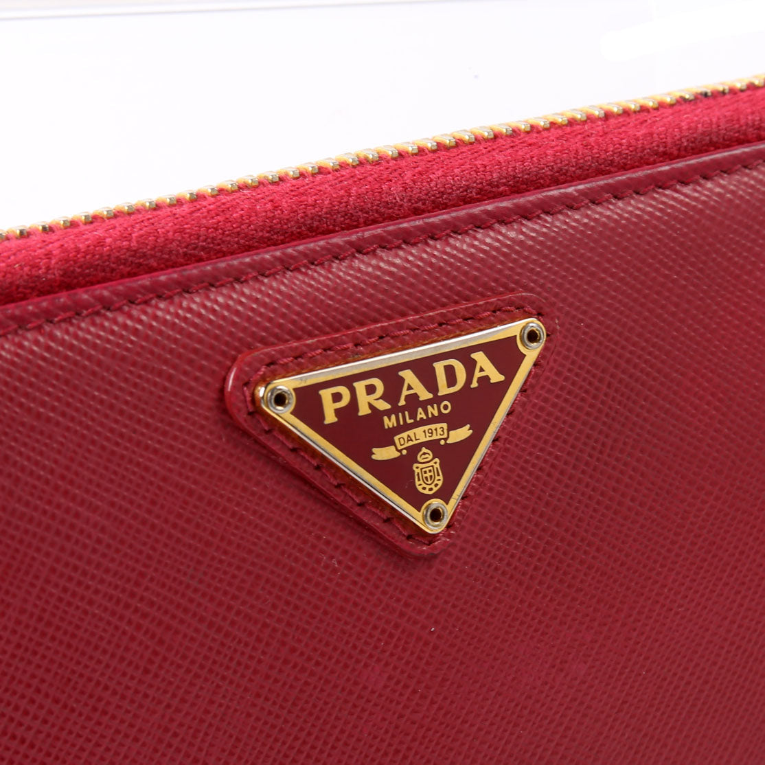 Prada Saffiano Zip Organizer Wallet Pink