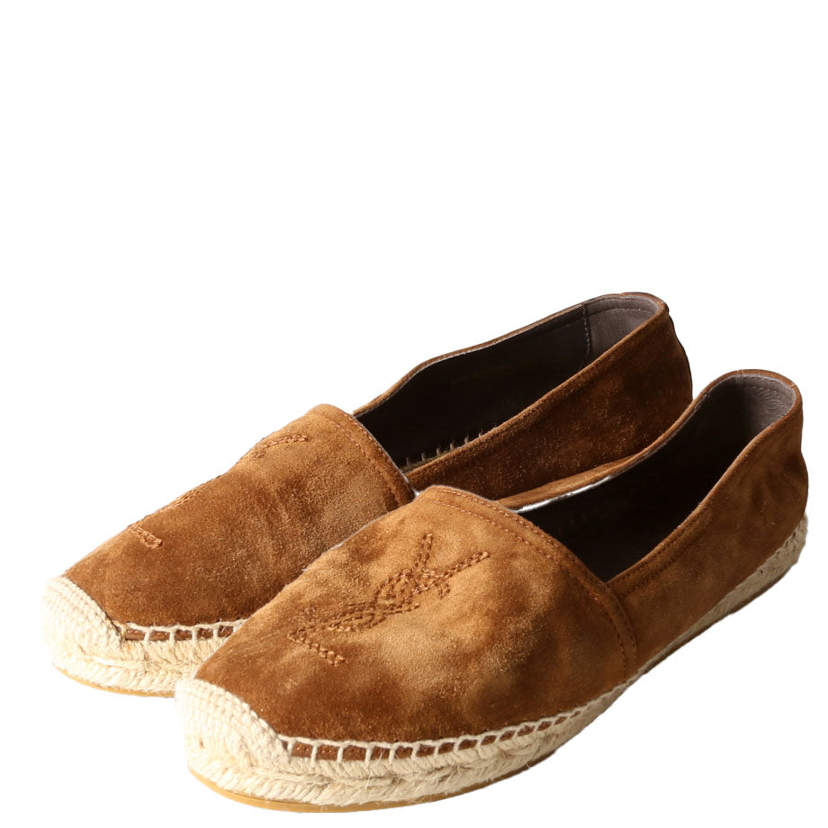 SAINT LAURENT YSL Logo Suede Espadrilles Size 36 Brown