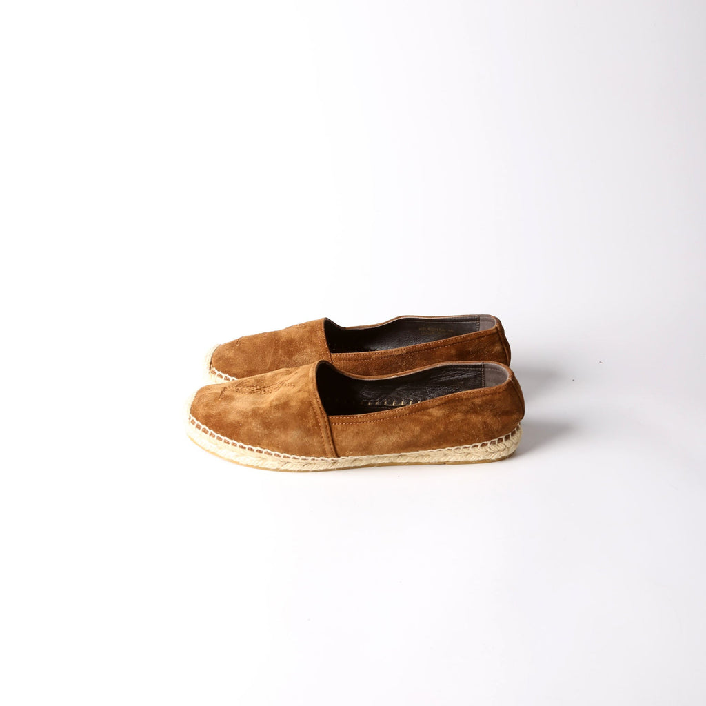 SAINT LAURENT YSL Logo Suede Espadrilles Size 36 Brown