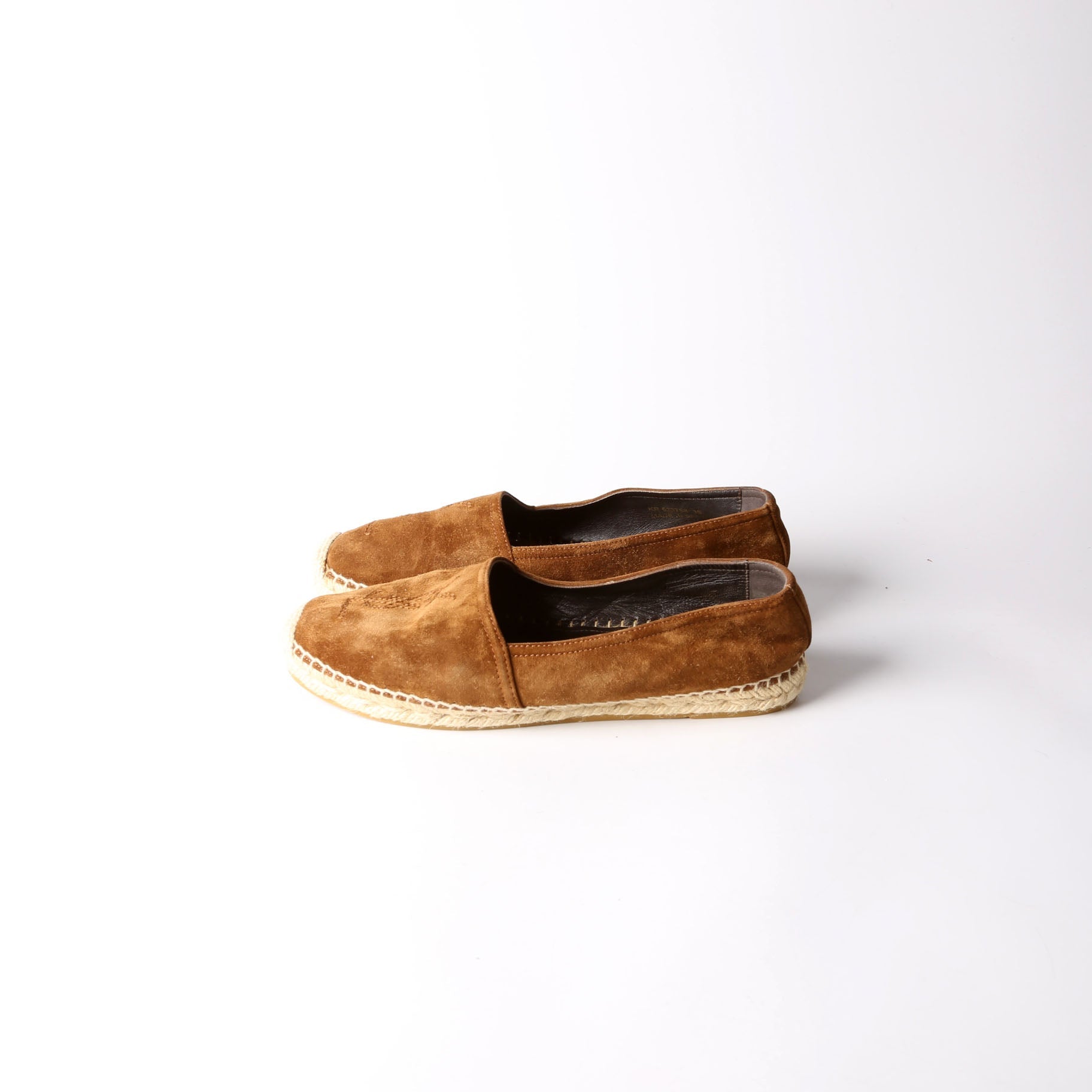 SAINT LAURENT YSL Logo Suede Espadrilles Size 36 Brown