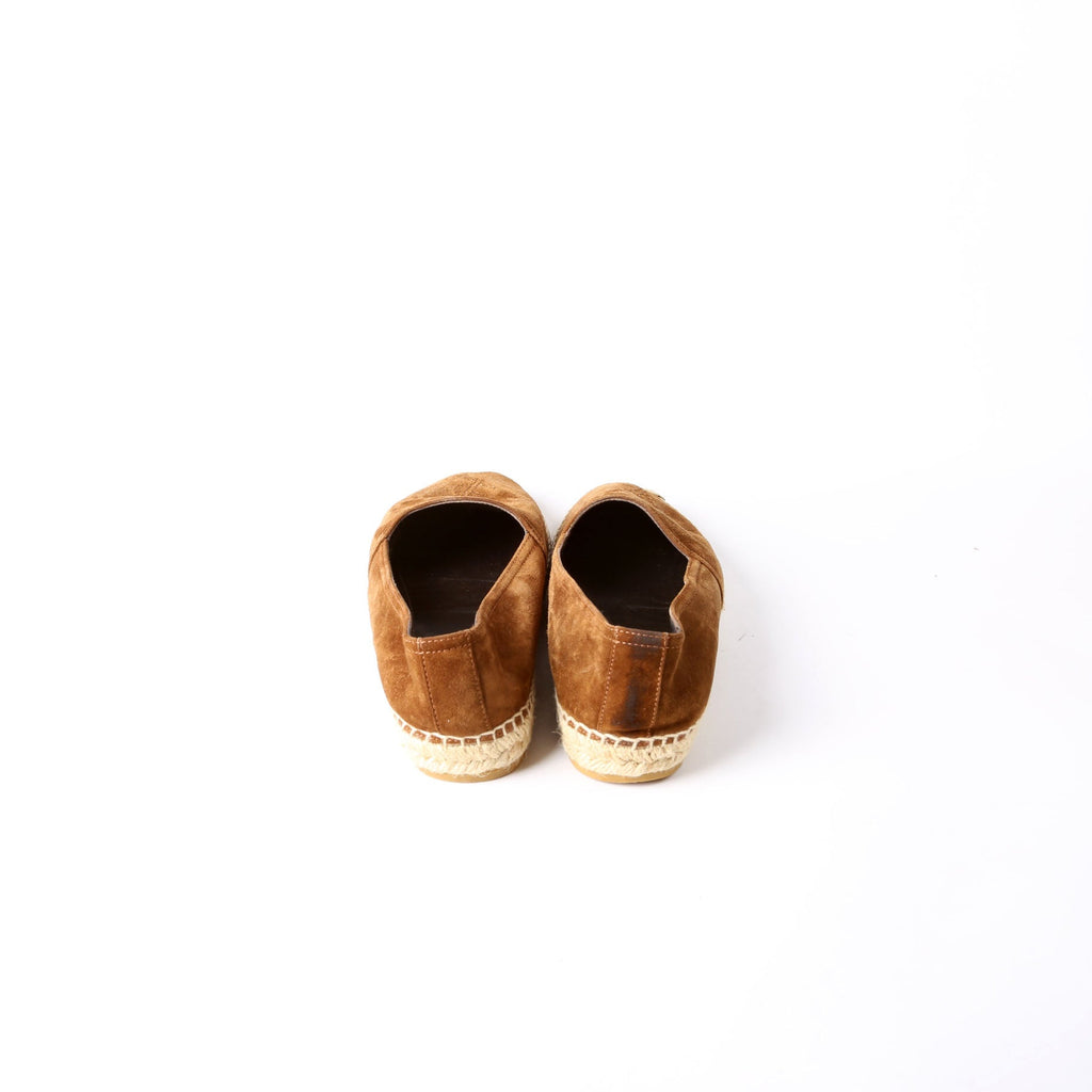 SAINT LAURENT YSL Logo Suede Espadrilles Size 36 Brown