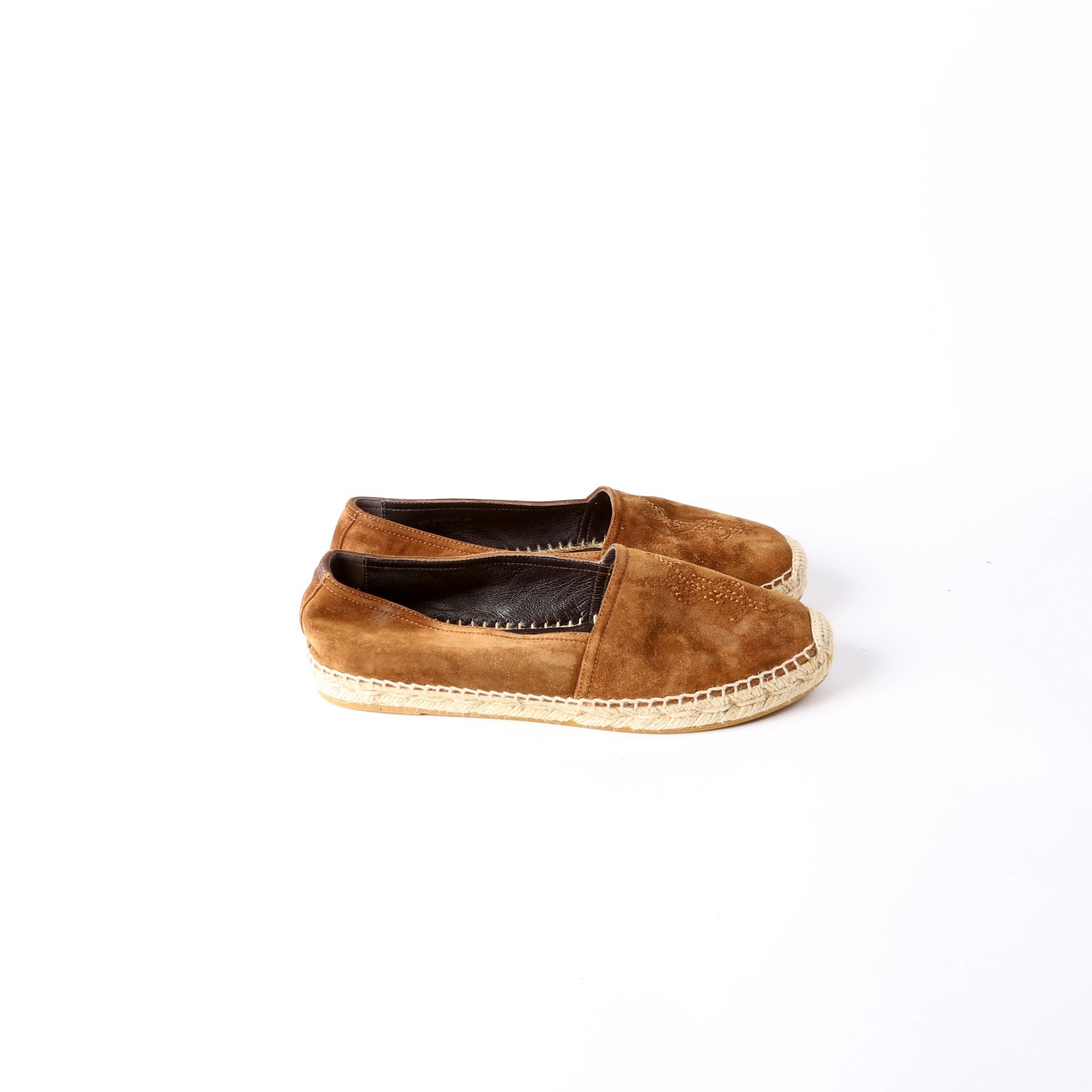 SAINT LAURENT YSL Logo Suede Espadrilles Size 36 Brown