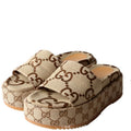 Gucci GG Canvas Platform Slides Beige/Brown