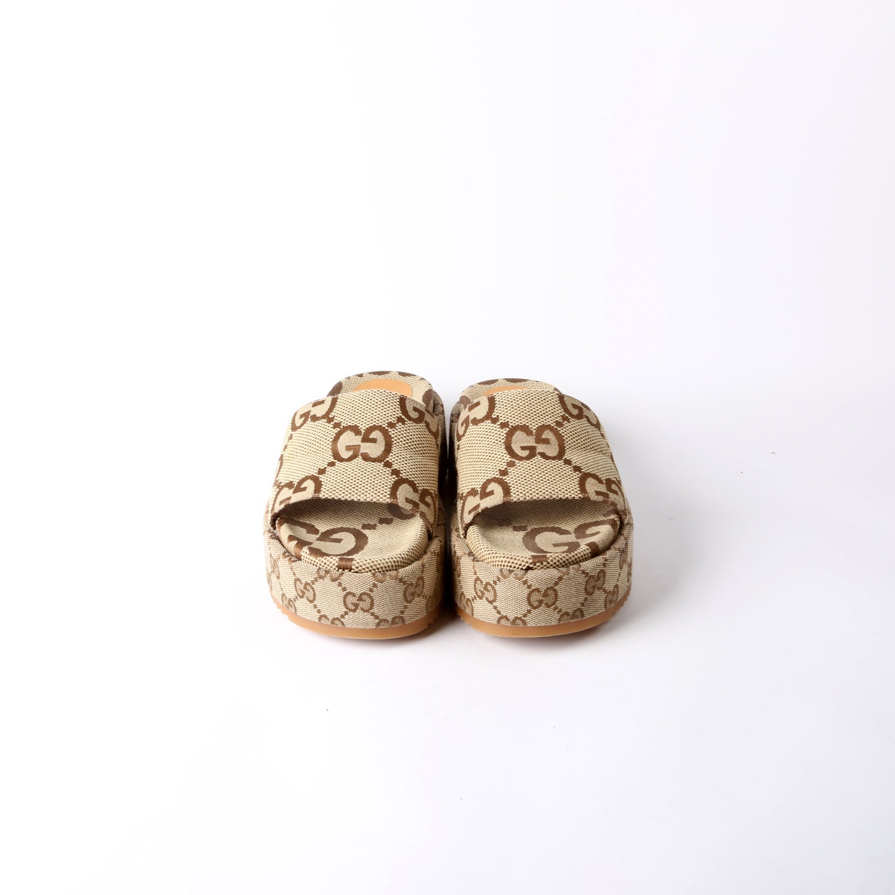 Gucci GG Canvas Platform Slides Beige/Brown
