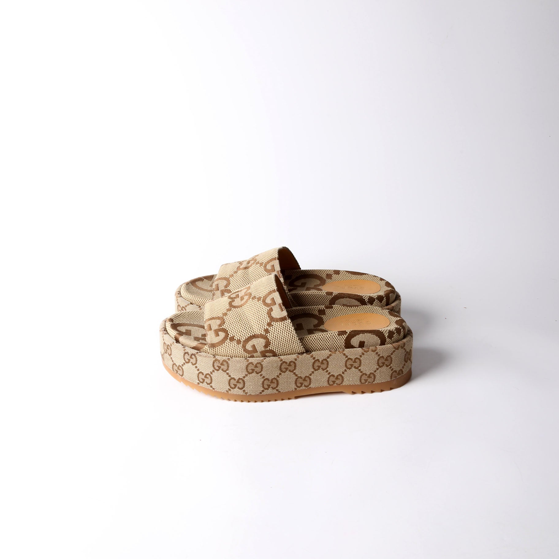 Gucci GG Canvas Platform Slides Beige/Brown