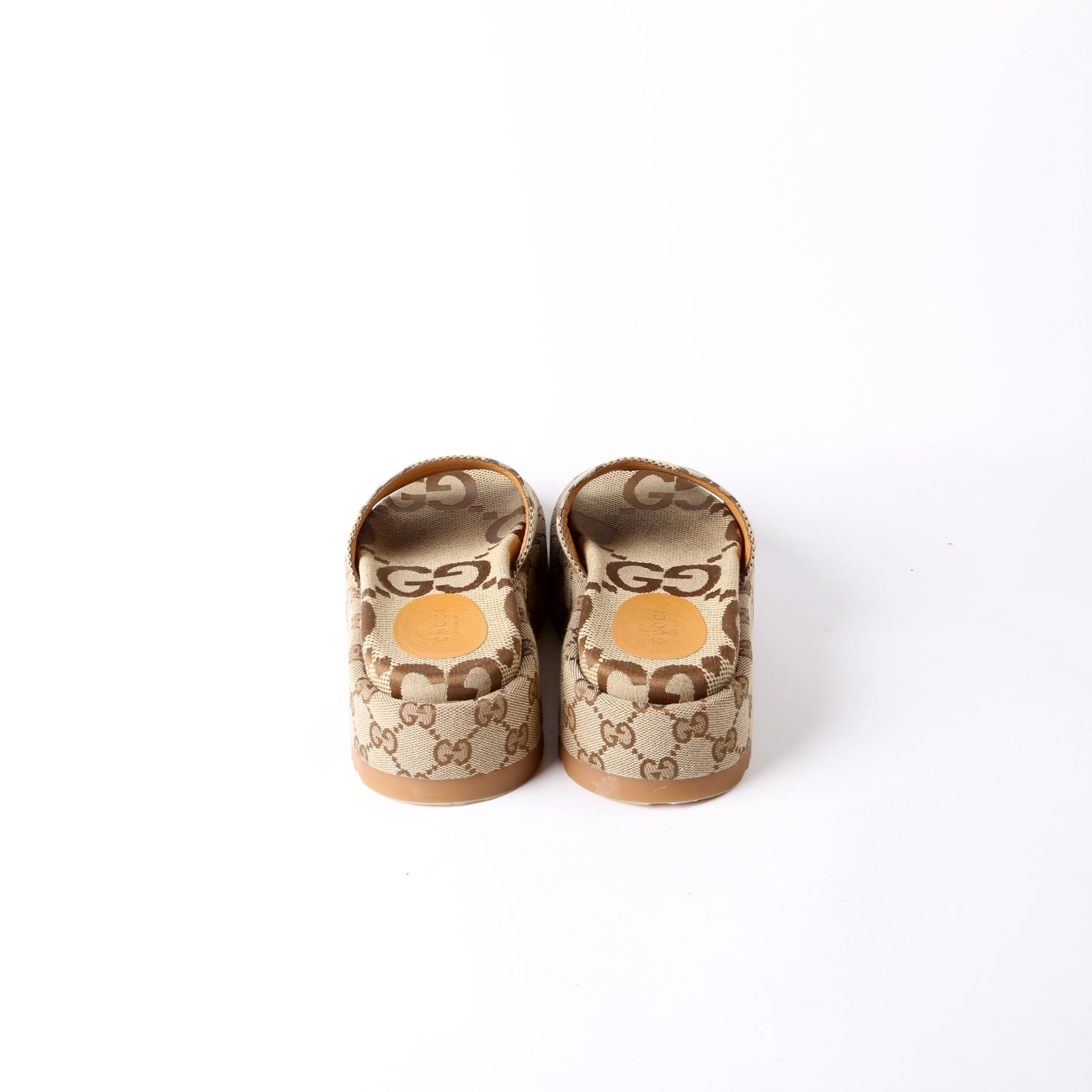 Gucci GG Canvas Platform Slides Beige/Brown