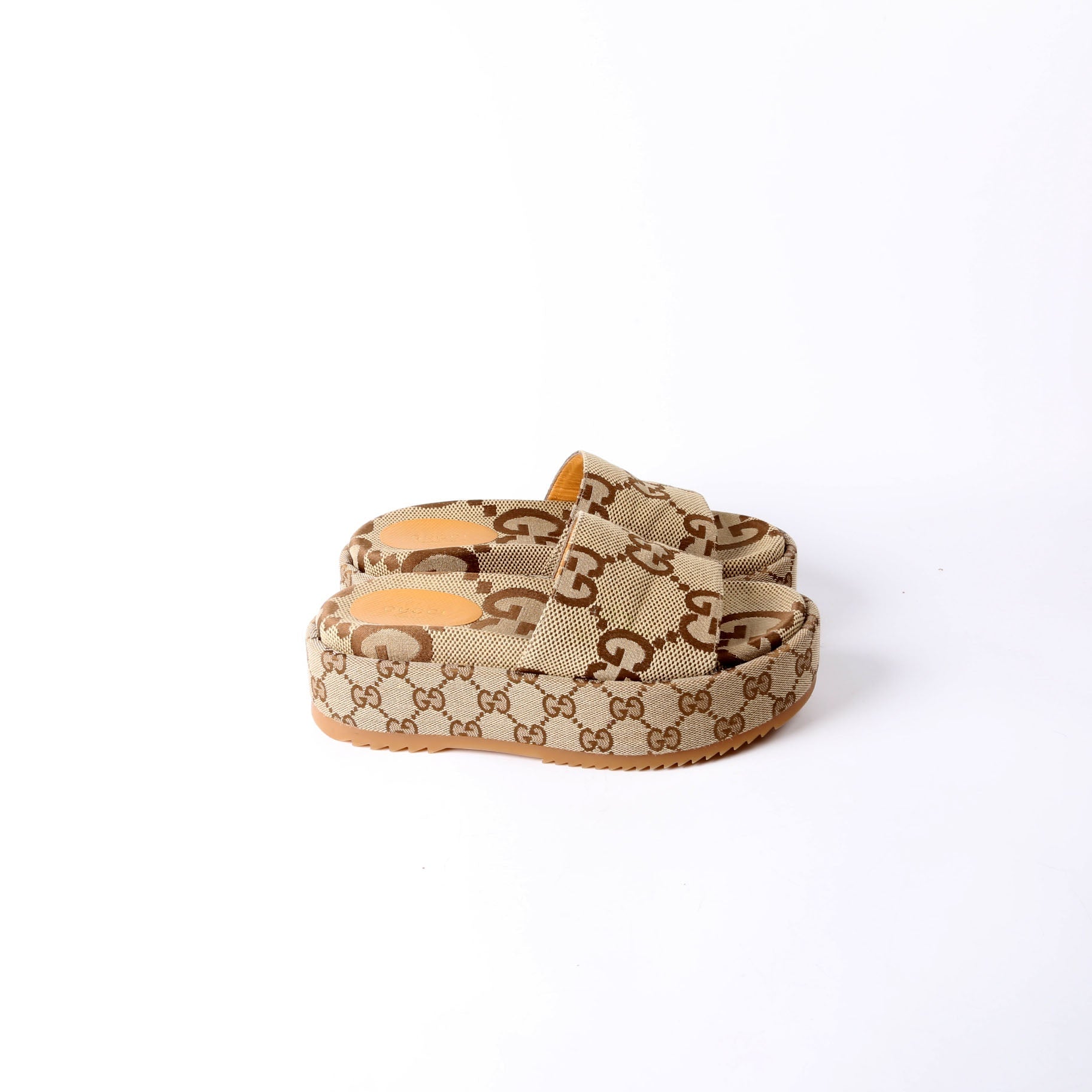 Gucci GG Canvas Platform Slides Beige/Brown