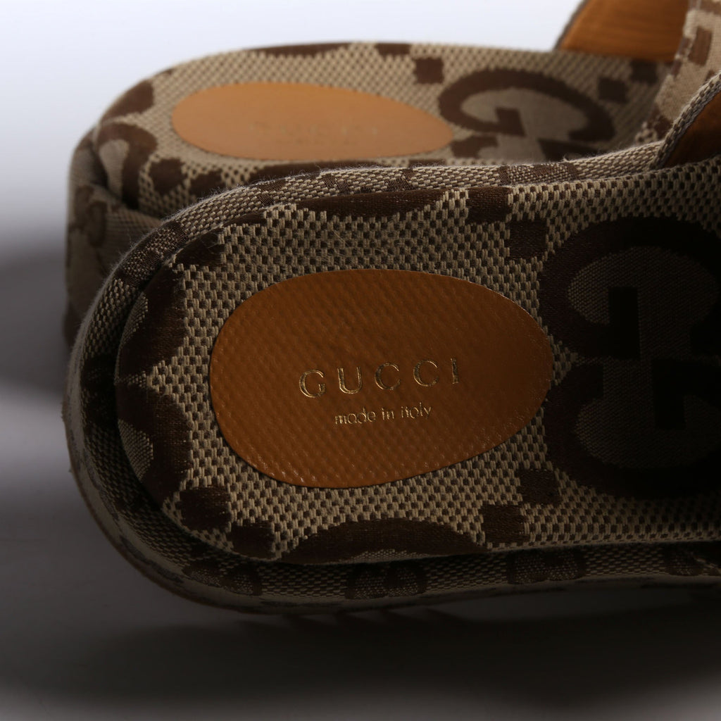 Gucci GG Canvas Platform Slides Beige/Brown