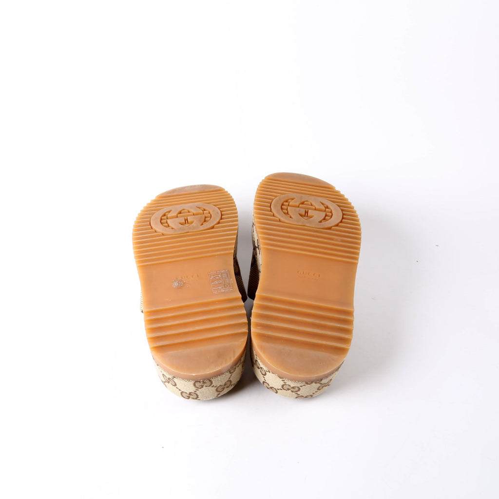 Gucci GG Canvas Platform Slides Beige/Brown