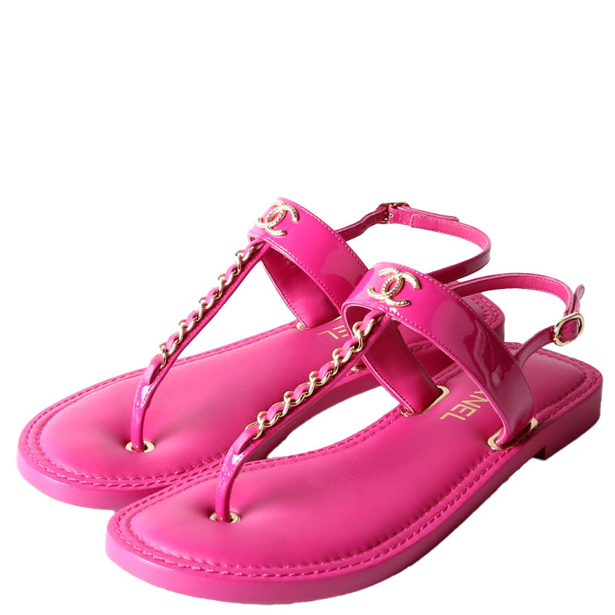 CC Logo Chain T-Strap Sandals size 38.5 Pink/Gold